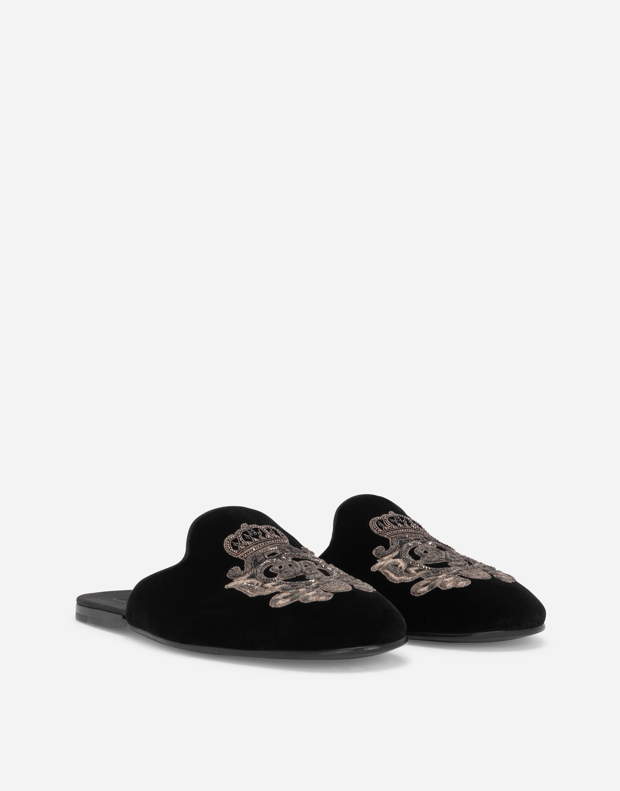 Velvet slippers with coat of arms embroidery in Multicolor for Men |  Dolce&Gabbana®
