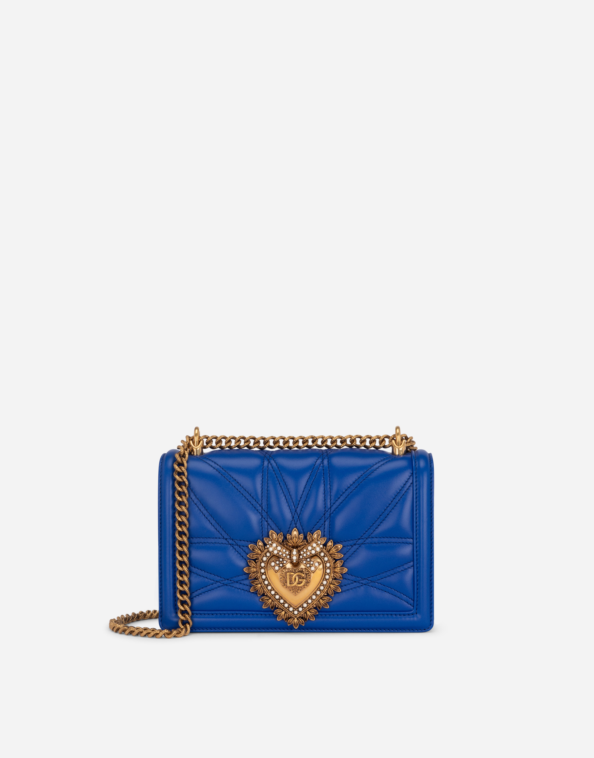 Dolce & Gabbana Medium Devotion Bag In Quilted Nappa Leather In Blue