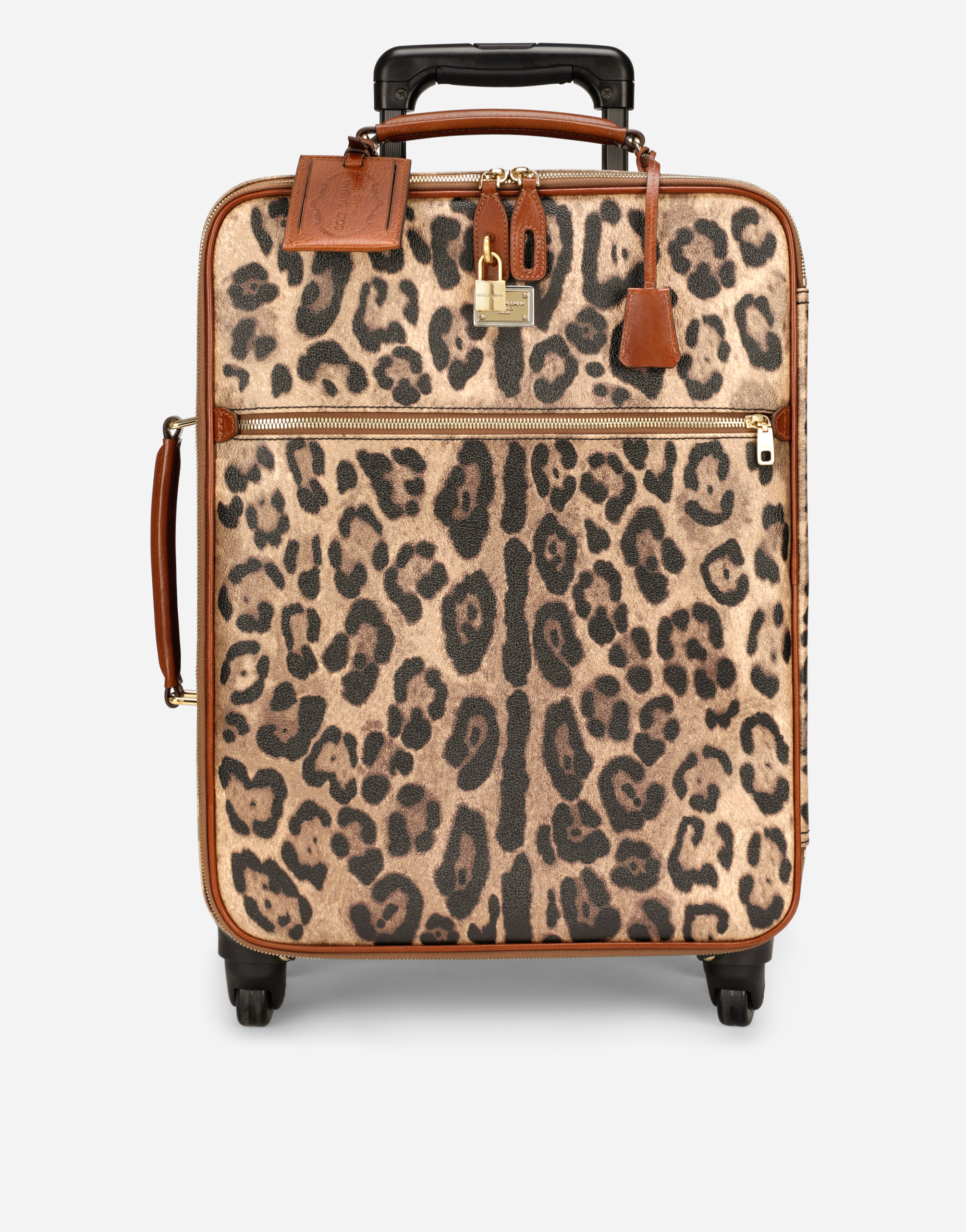 Medium trolley in leopard-print Crespo with branded plate in Multicolor