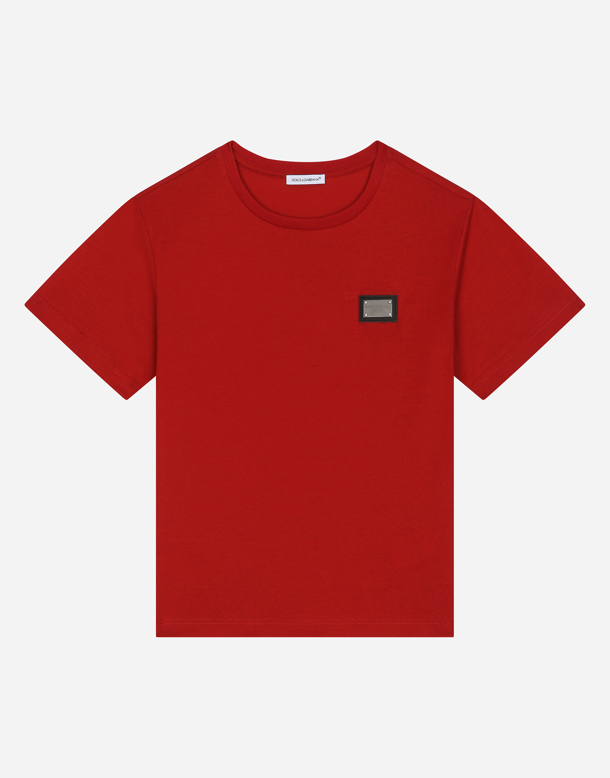 Jersey T-shirt with logo tag in Red