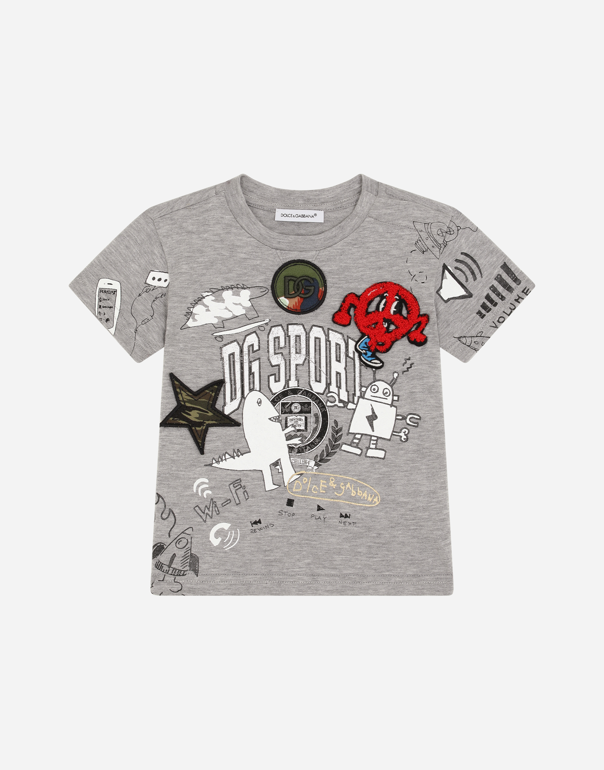 DOLCE & GABBANA JERSEY T-SHIRT WITH DG SPORT PRINT AND PATCH EMBELLISHMENT