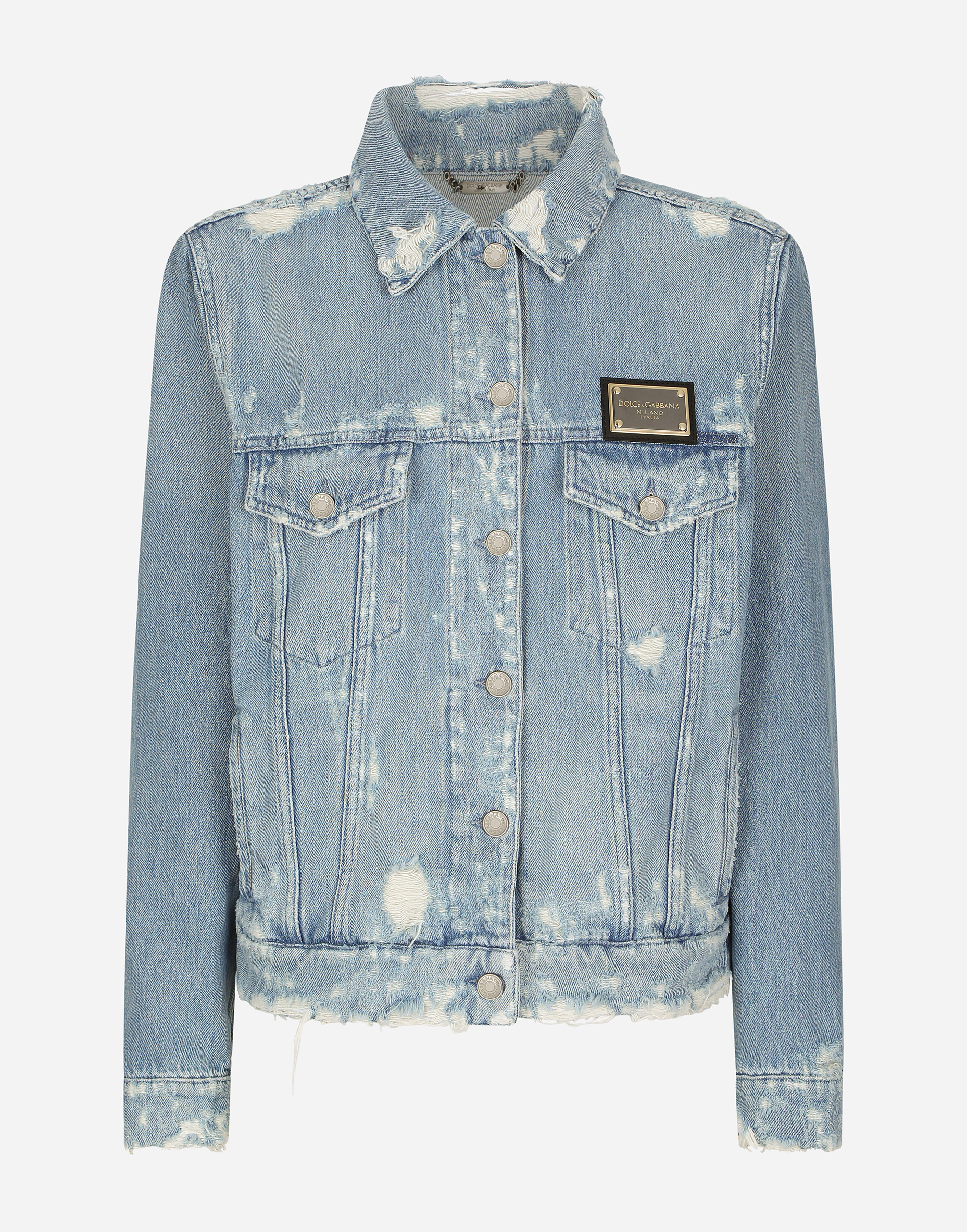 Denim jacket with branded plate in Multicolor