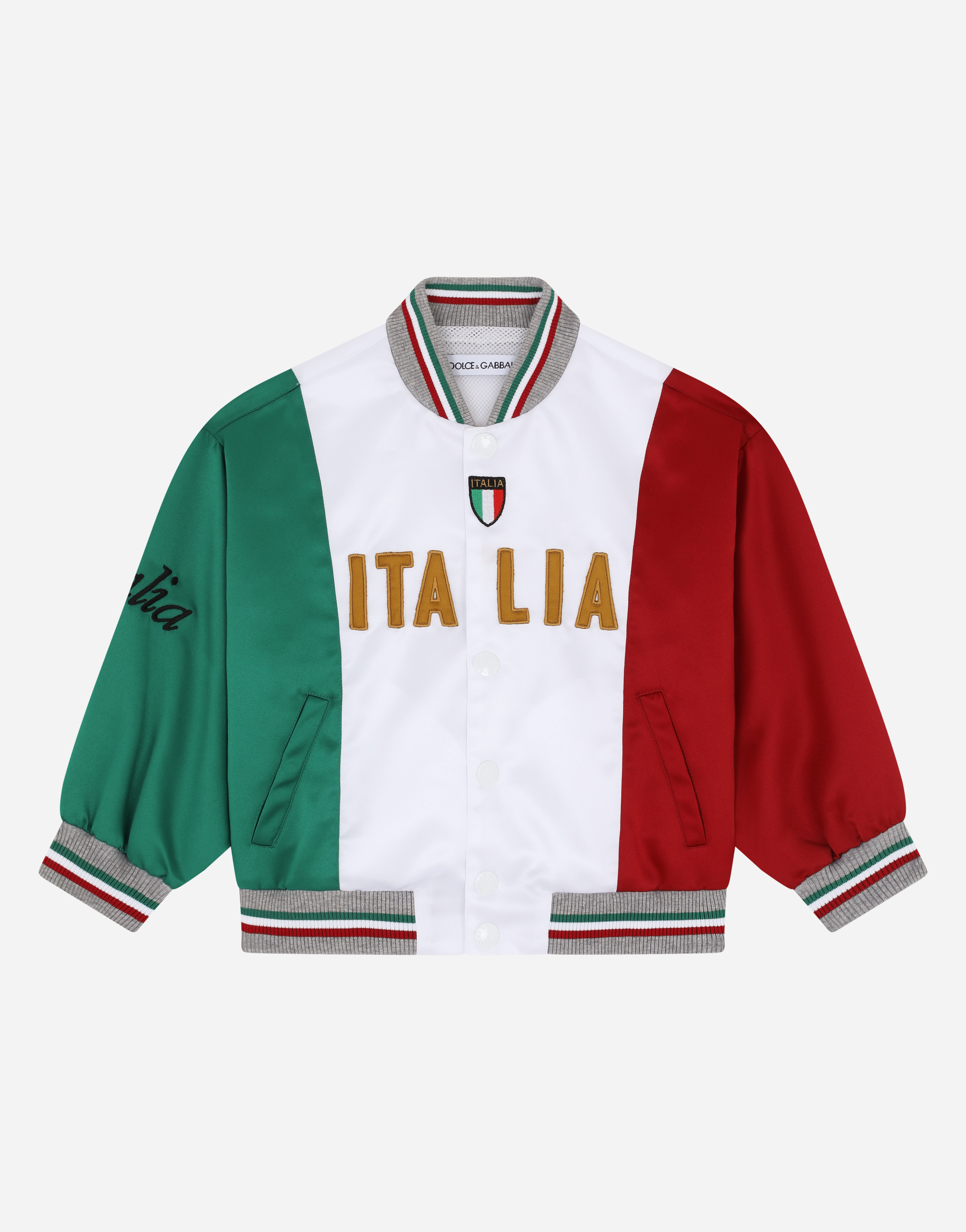 Satin bomber jacket with Italy patch in Multicolor