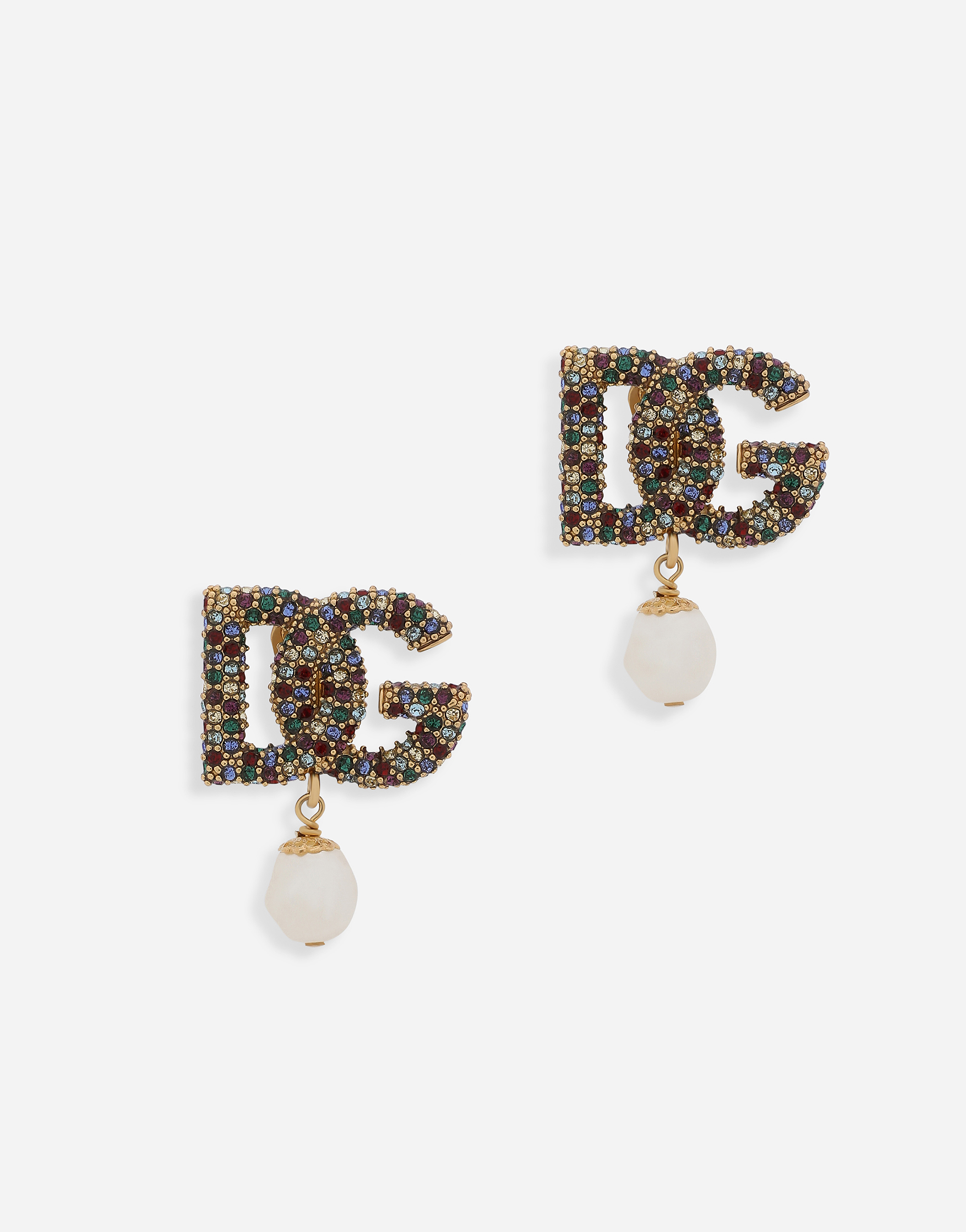 DG-logo earrings with colorful rhinestones and pearls in Multicolor