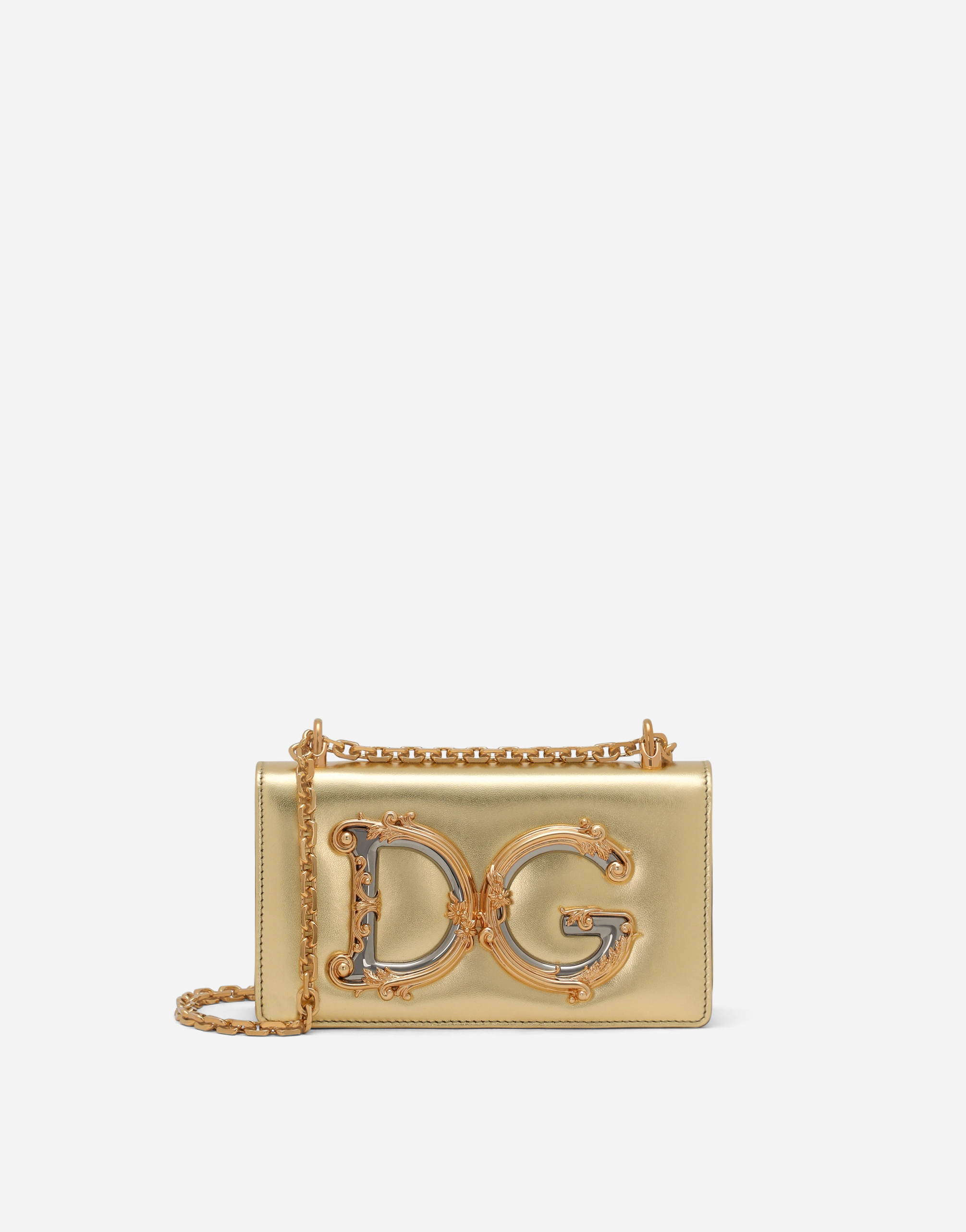 DG Girls phone bag in nappa mordore leather in Gold