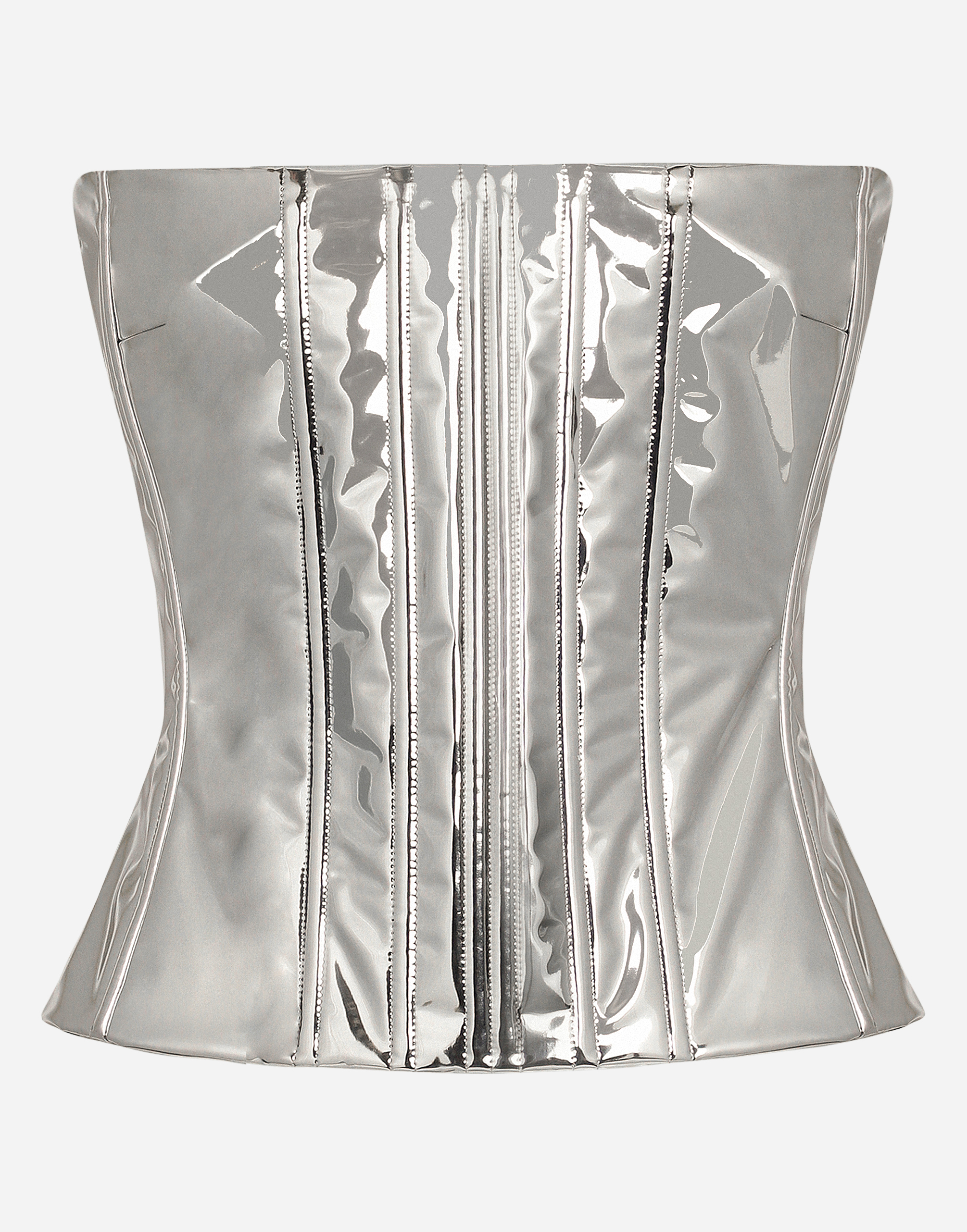 KIM DOLCE&GABBANA Foiled satin corset in Silver