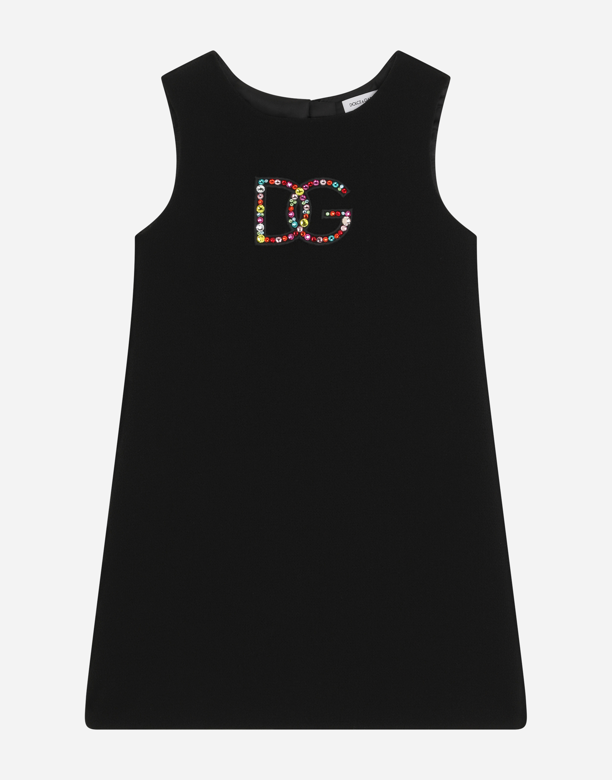 Short cady dress with rhinestone-detailed DG logo patch in Black