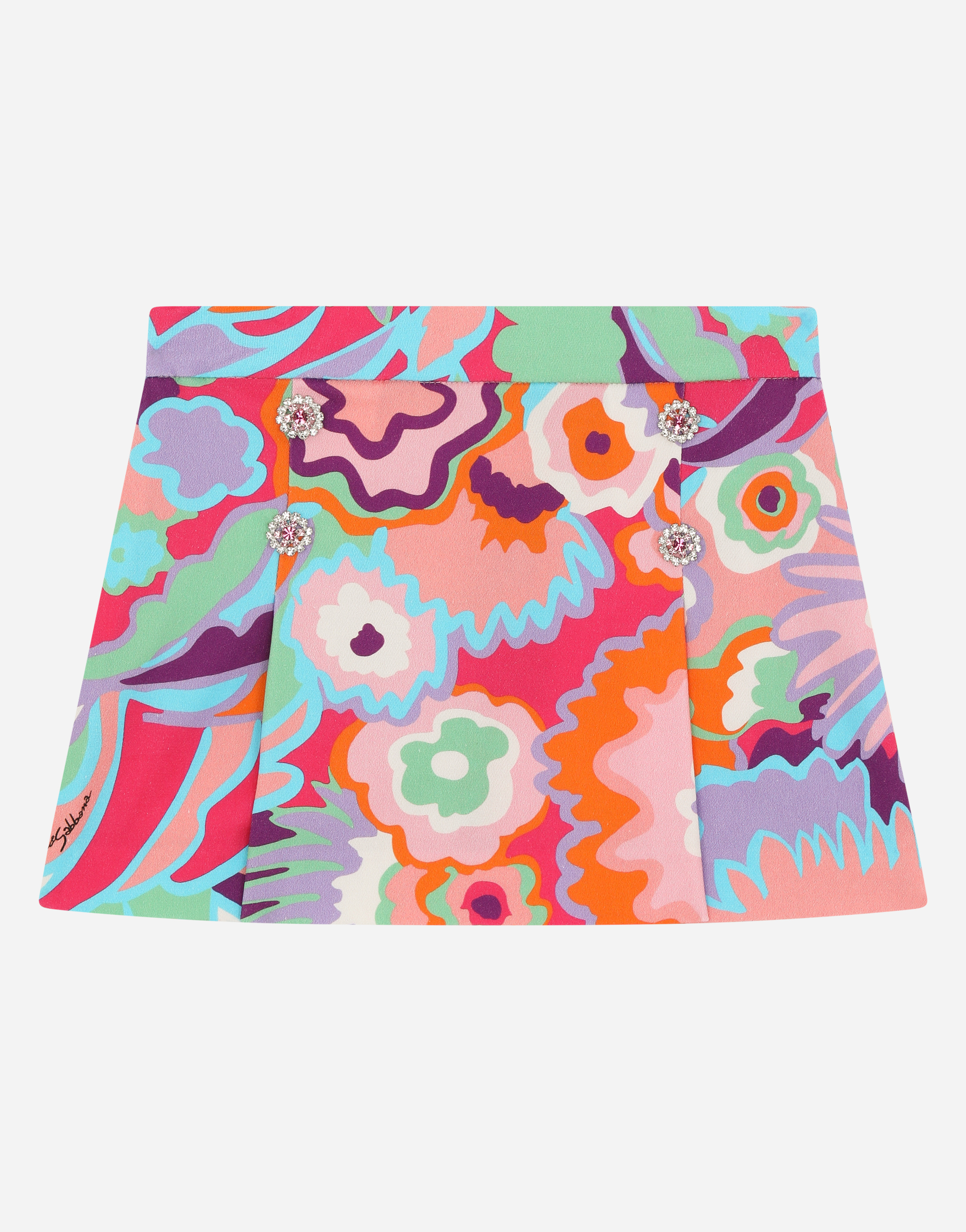 Short 60s-print drill skirt in Multicolor