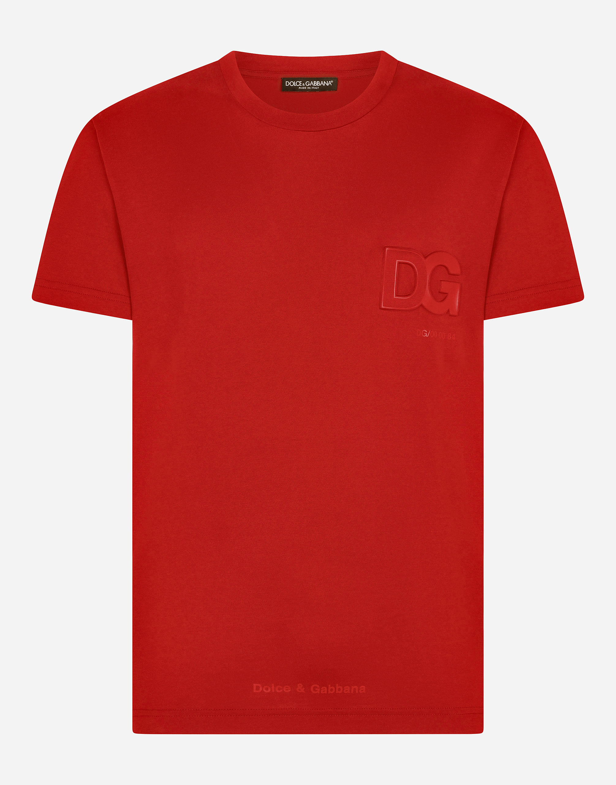 Cotton T-shirt with 3D DG logo in Red