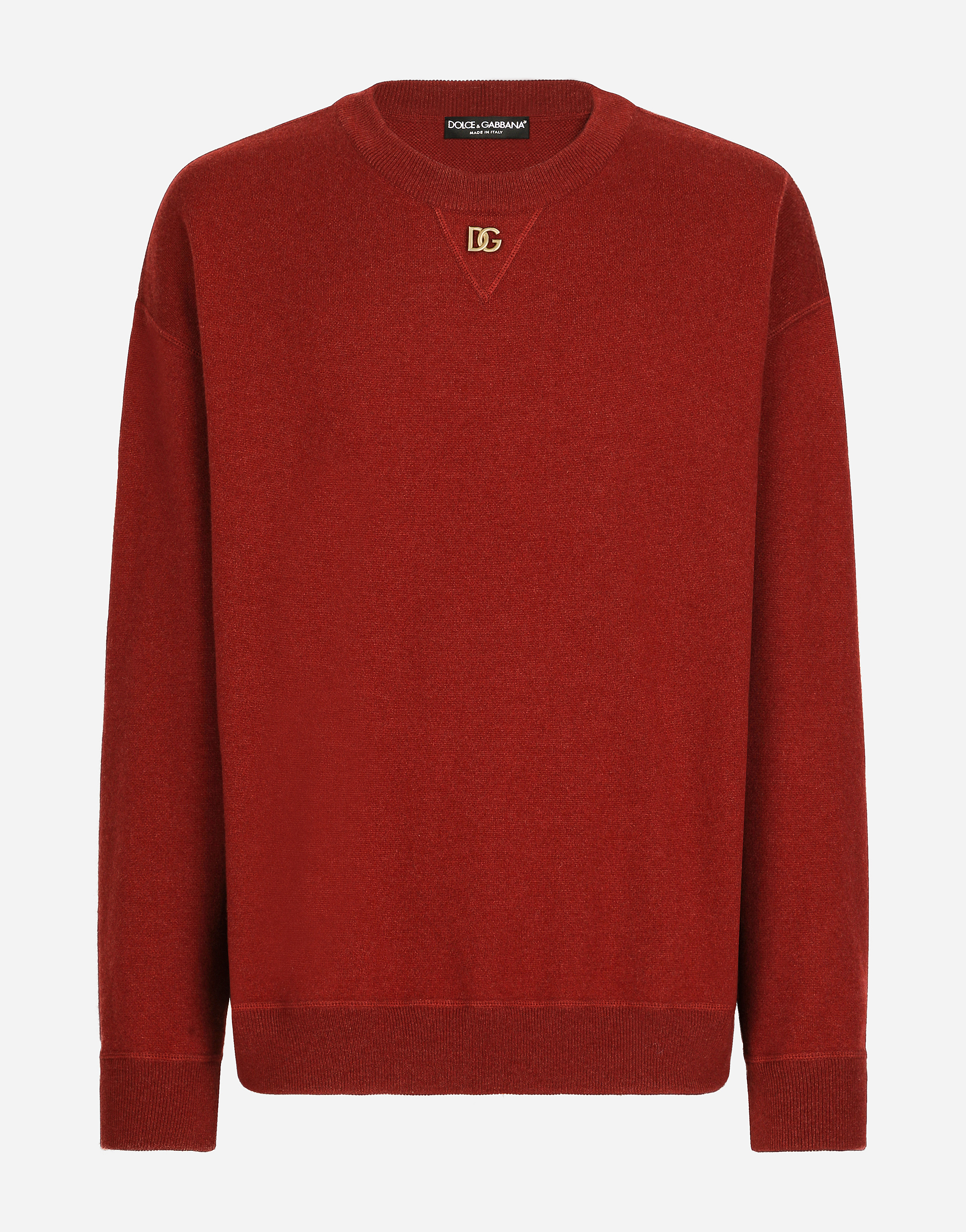 Cashmere round-neck sweater with DG logo in Bordeaux