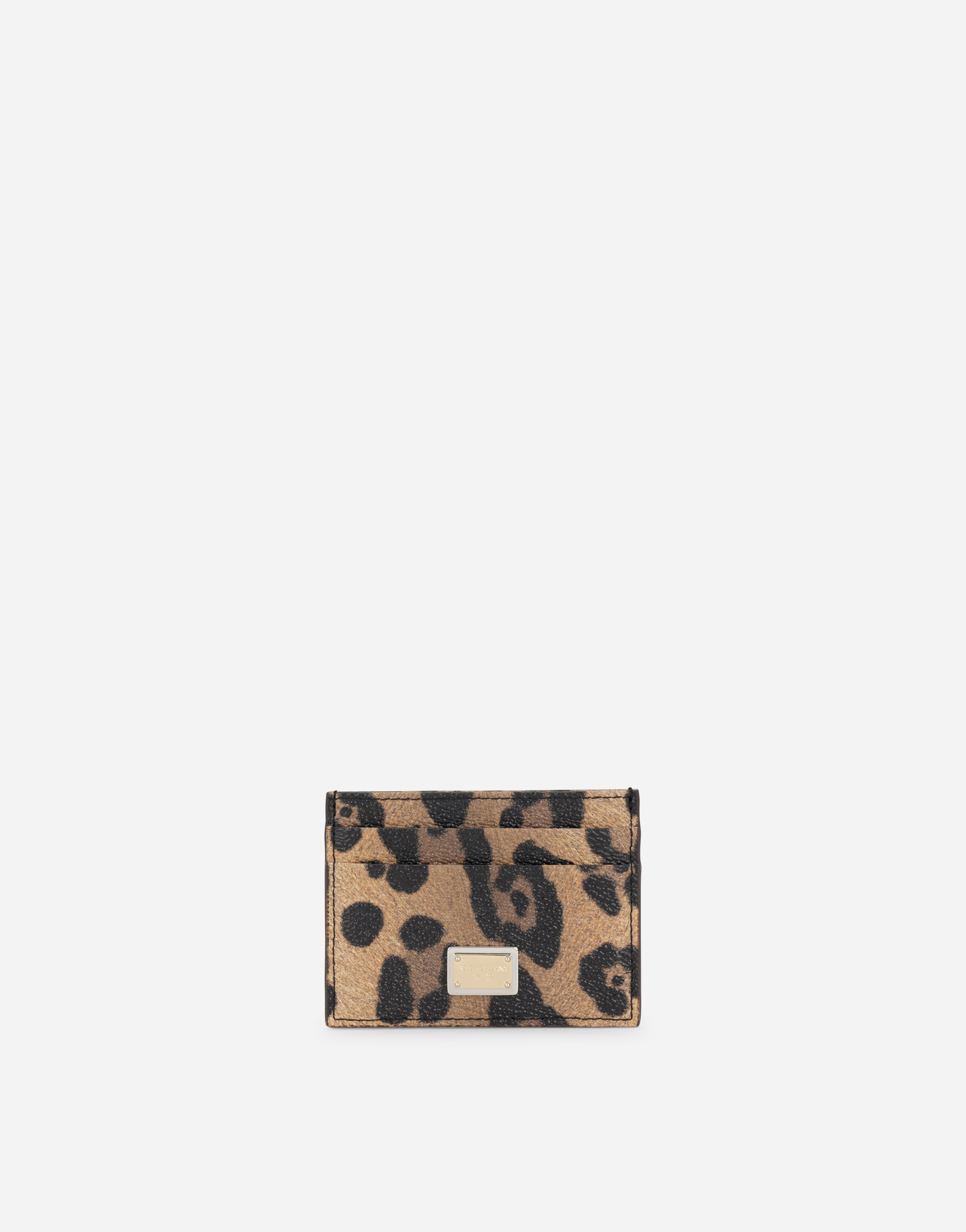 Leopard-print Crespo card holder with branded plate in Multicolor