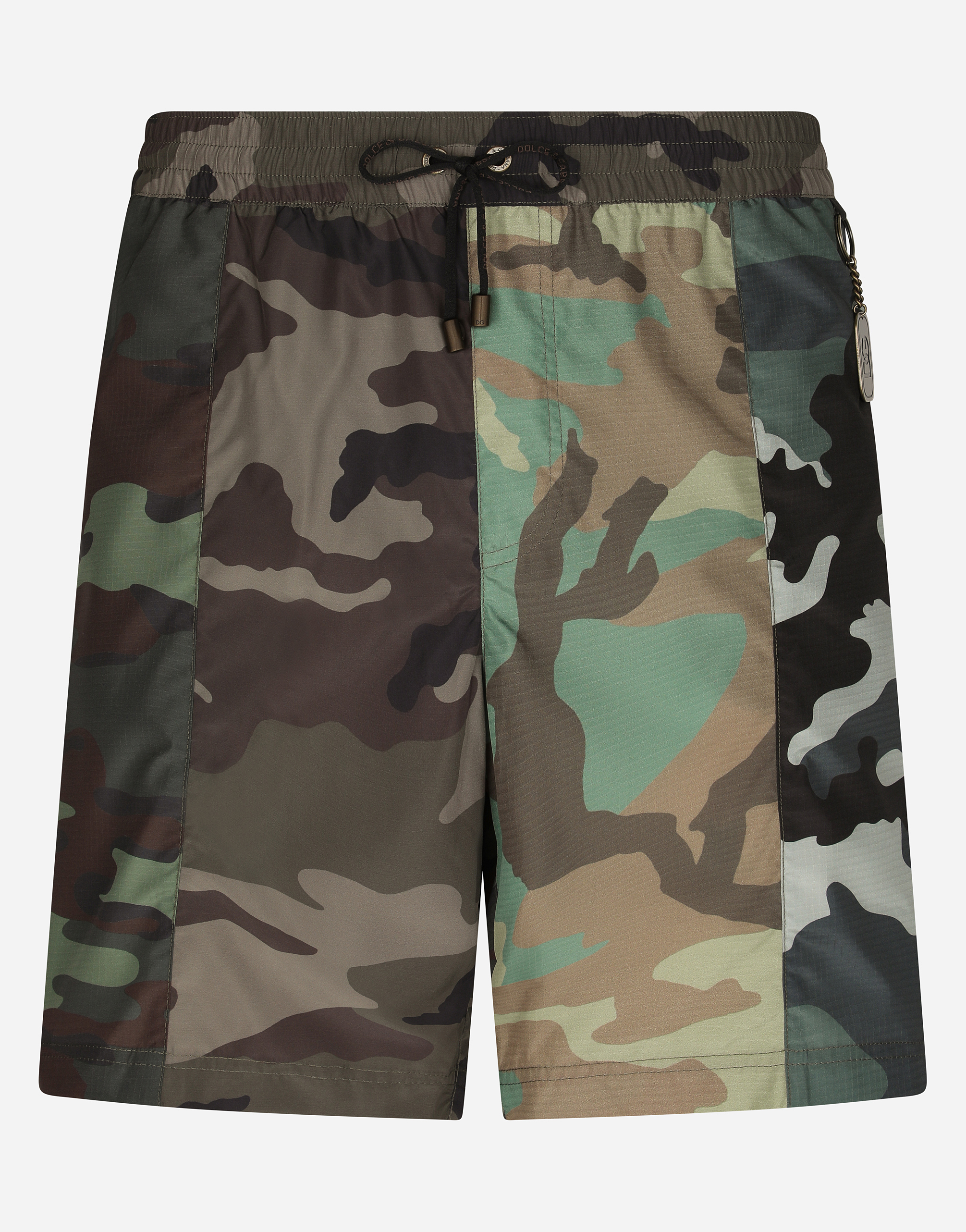 Mid-length swim trunks with camouflage patchwork design in Multicolor