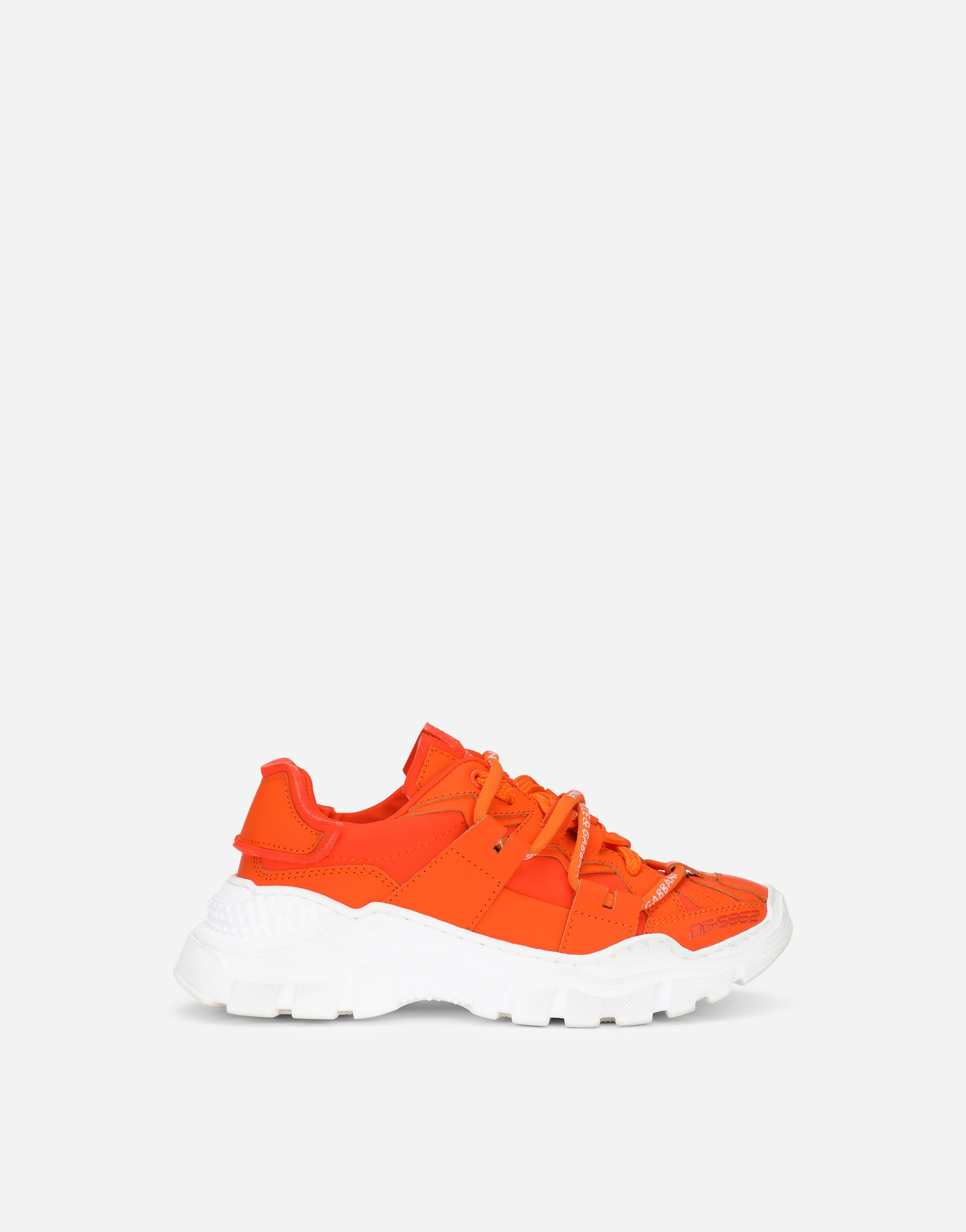 Nylon and calfskin Space sneakers in Orange