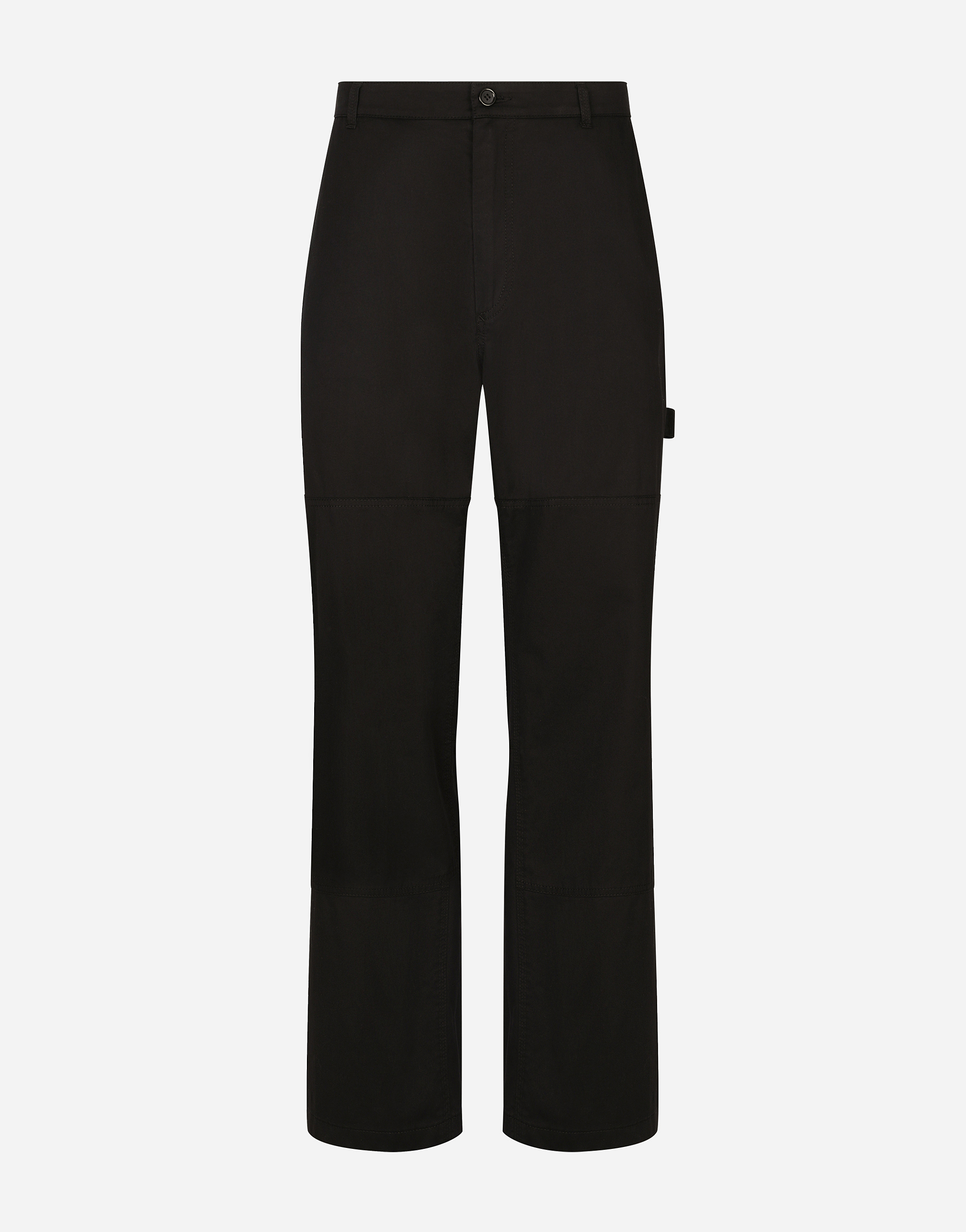 Stretch cotton worker pants with brand plate in Black