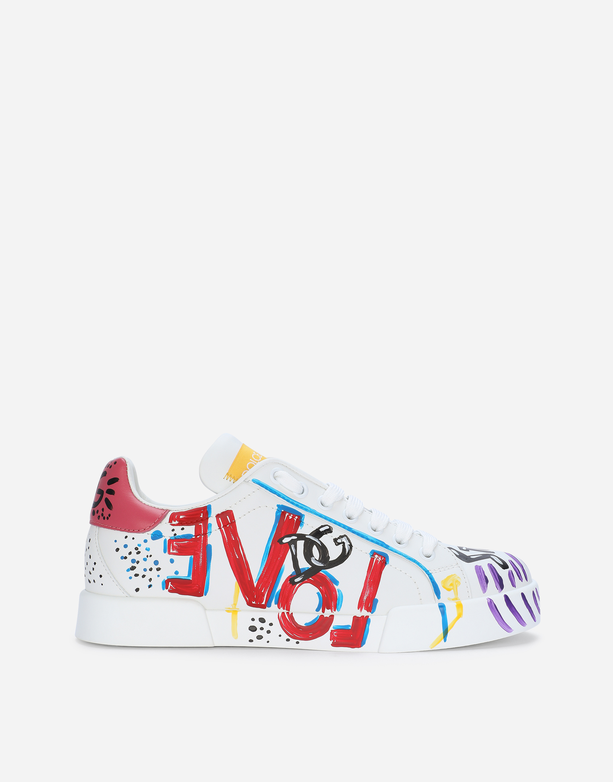 Calfskin Portofino sneakers with lettering in Multicolor