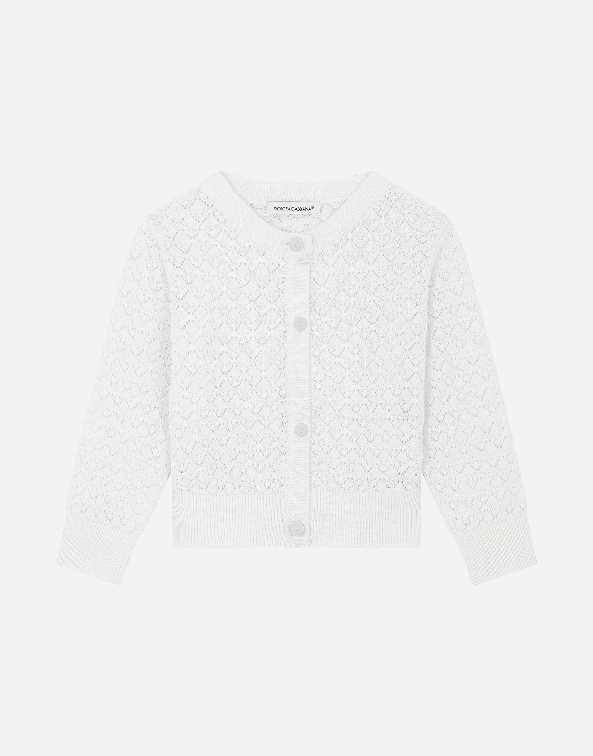 Cotton fan-stitch cotton cardigan in White