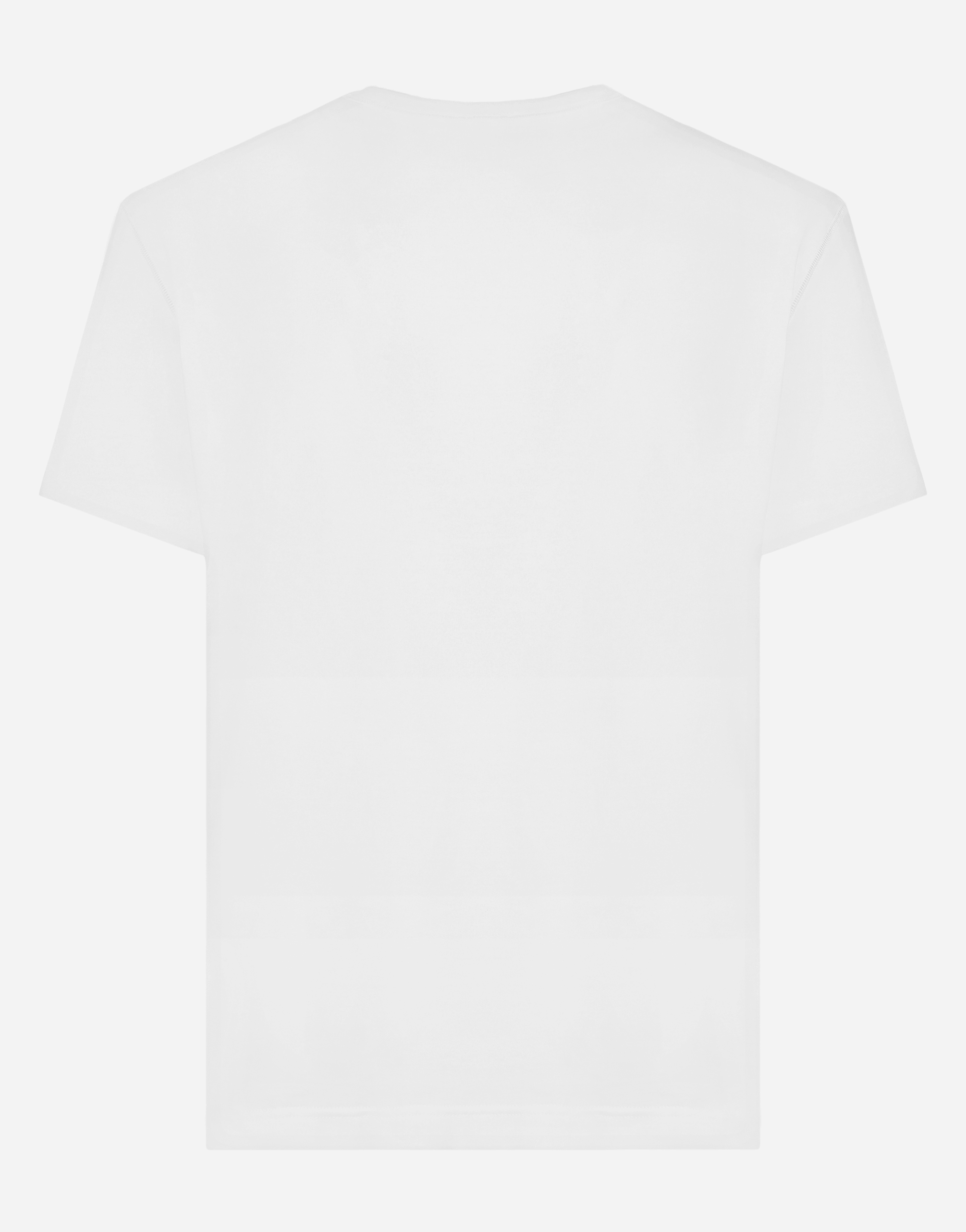Cotton V-neck T-shirt with branded plate in White