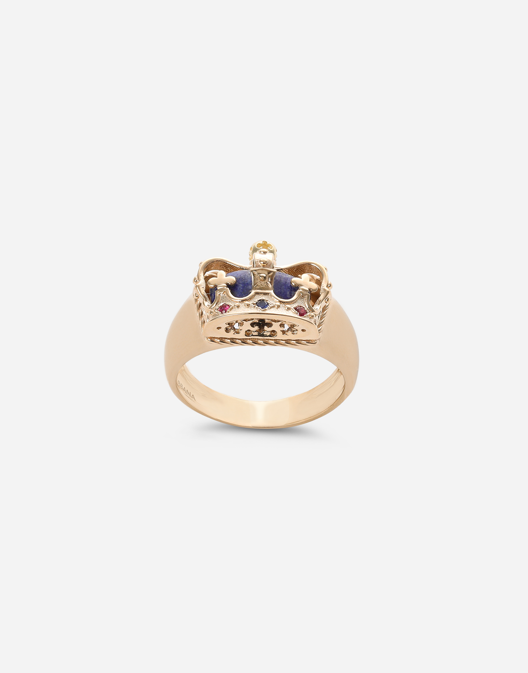 Crown yellow gold ring with lapislazzuli on the inside in Gold