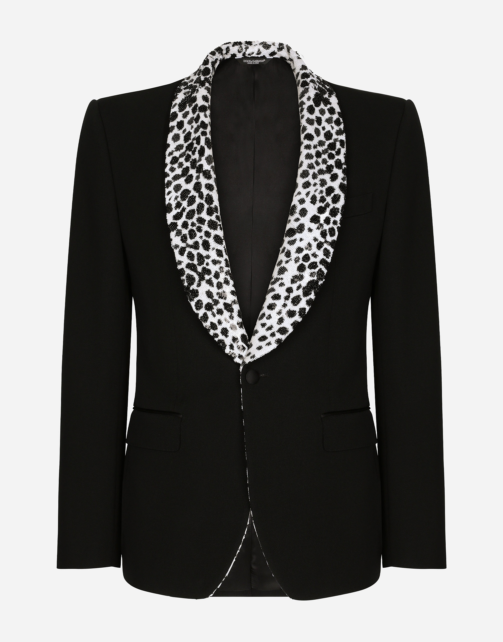 Single-breasted stretch wool Sicilia-fit tuxedo jacket in Black