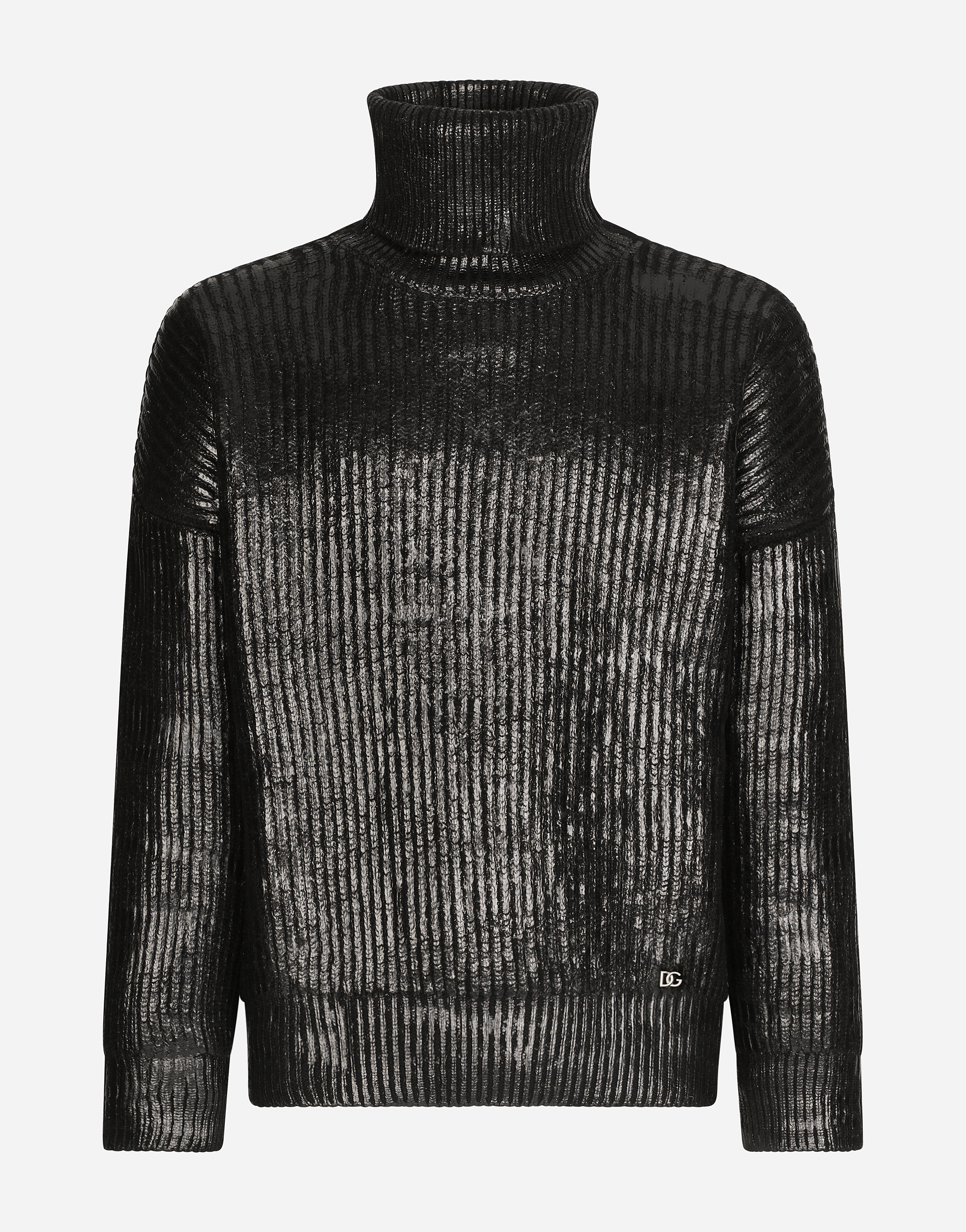Coated wool turtle-neck sweater with DG patch in Black