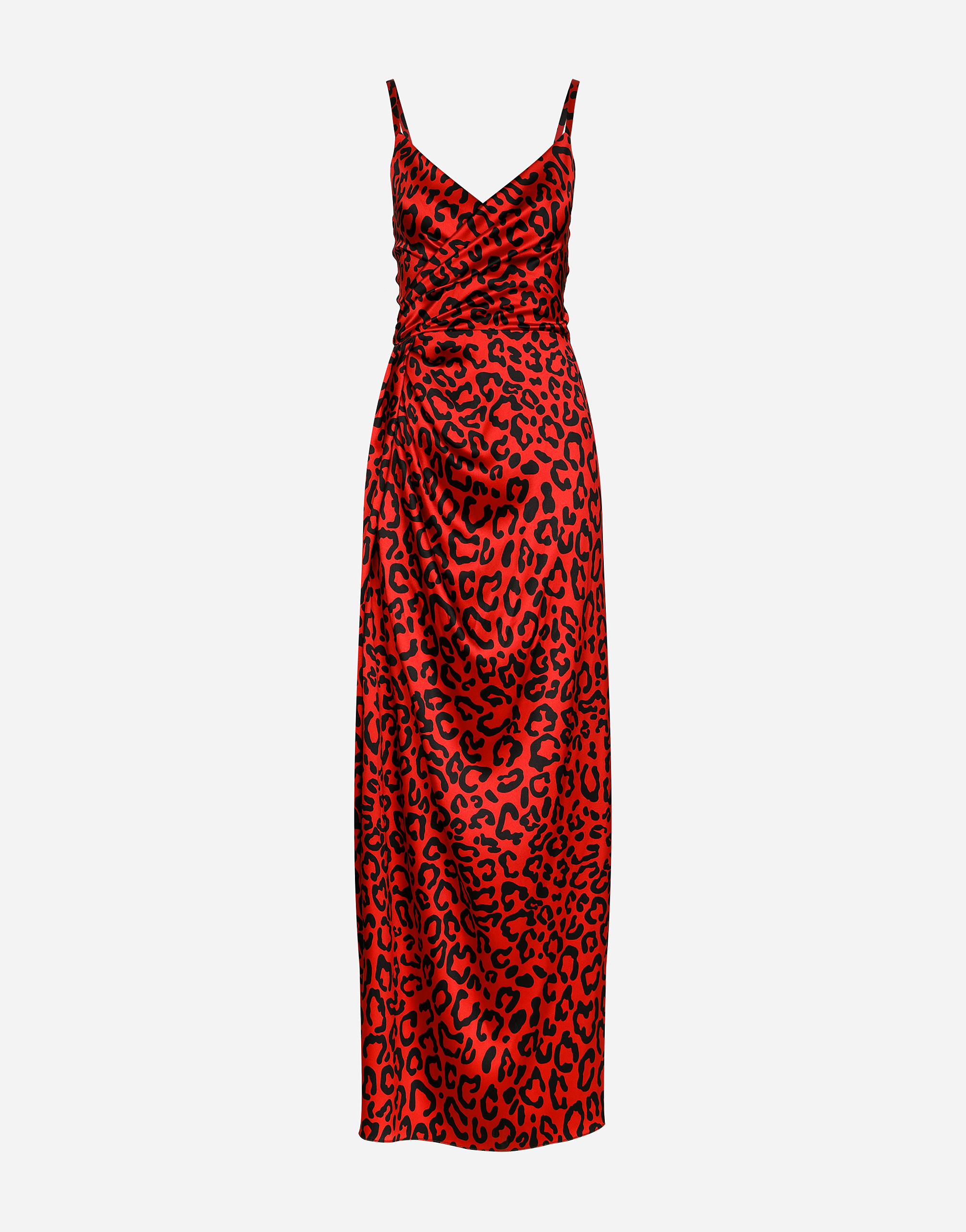Long leopard-print satin dress in Multicolor