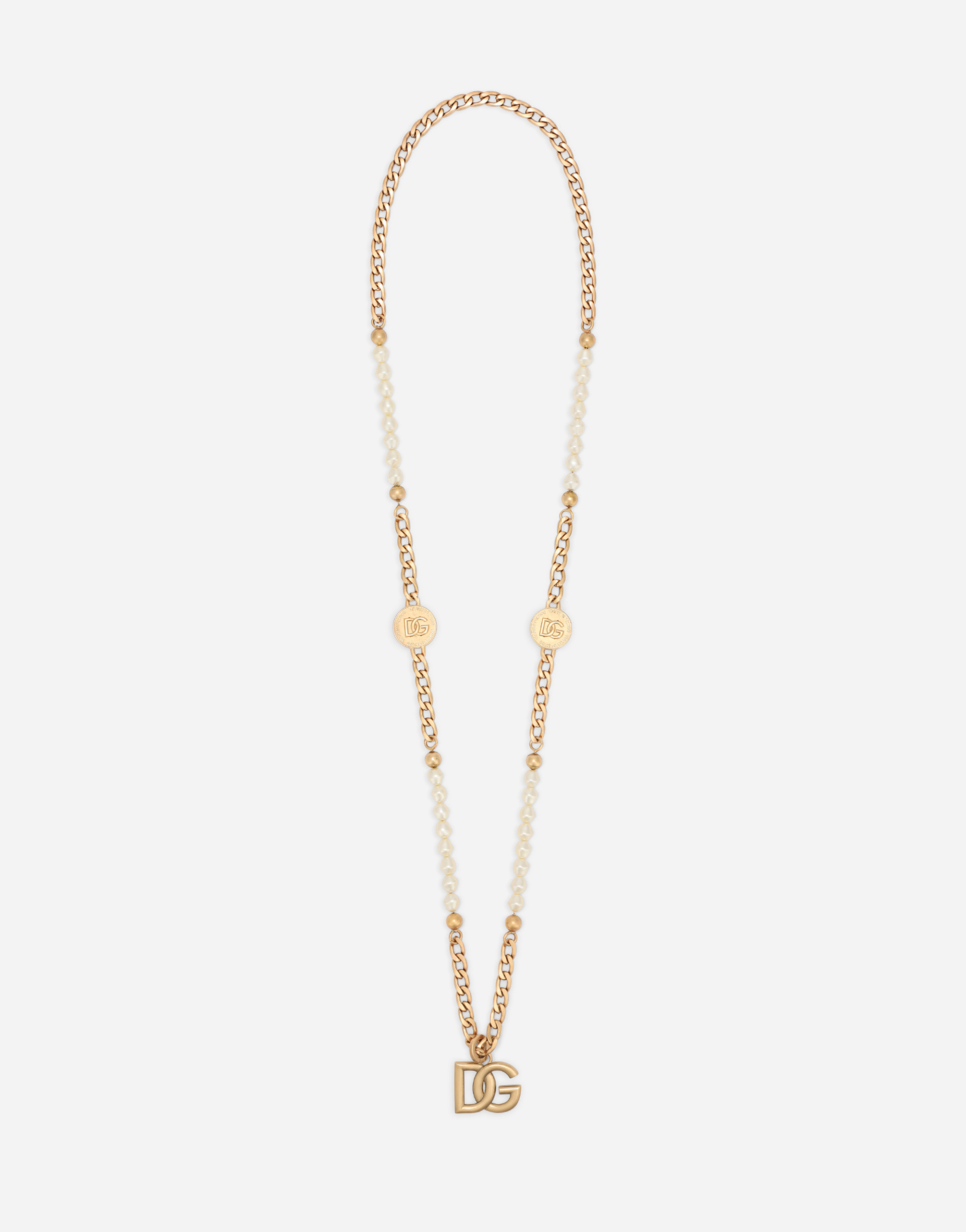 Necklace with coins, pearls and DG logo in Gold