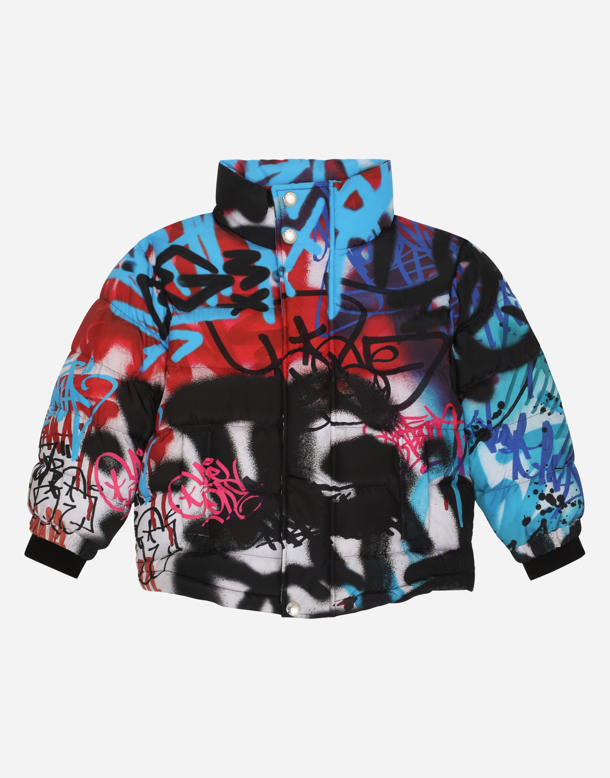 Nylon down jacket with graffiti print in Multicolor