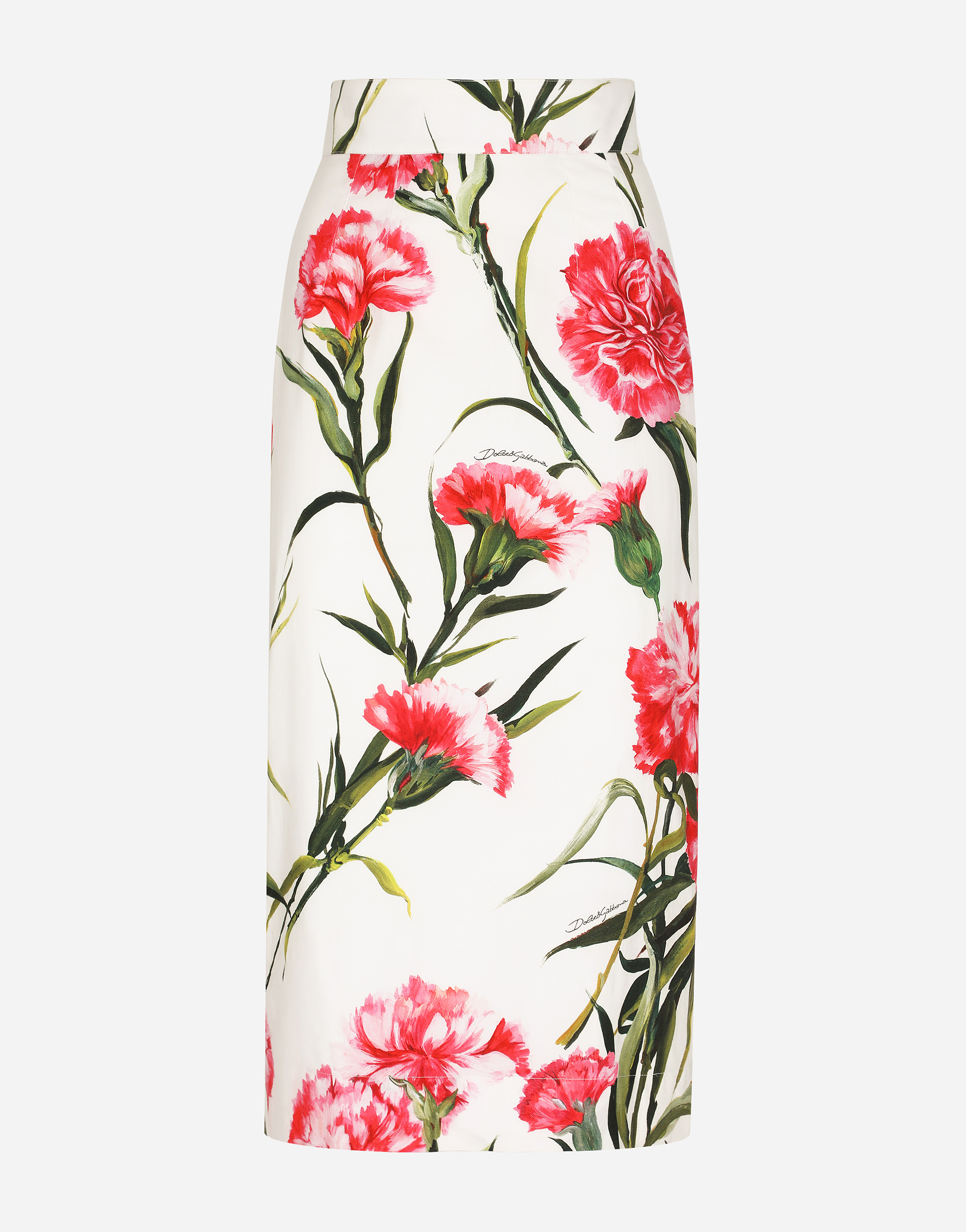 Carnation-print poplin midi skirt in Multicolor