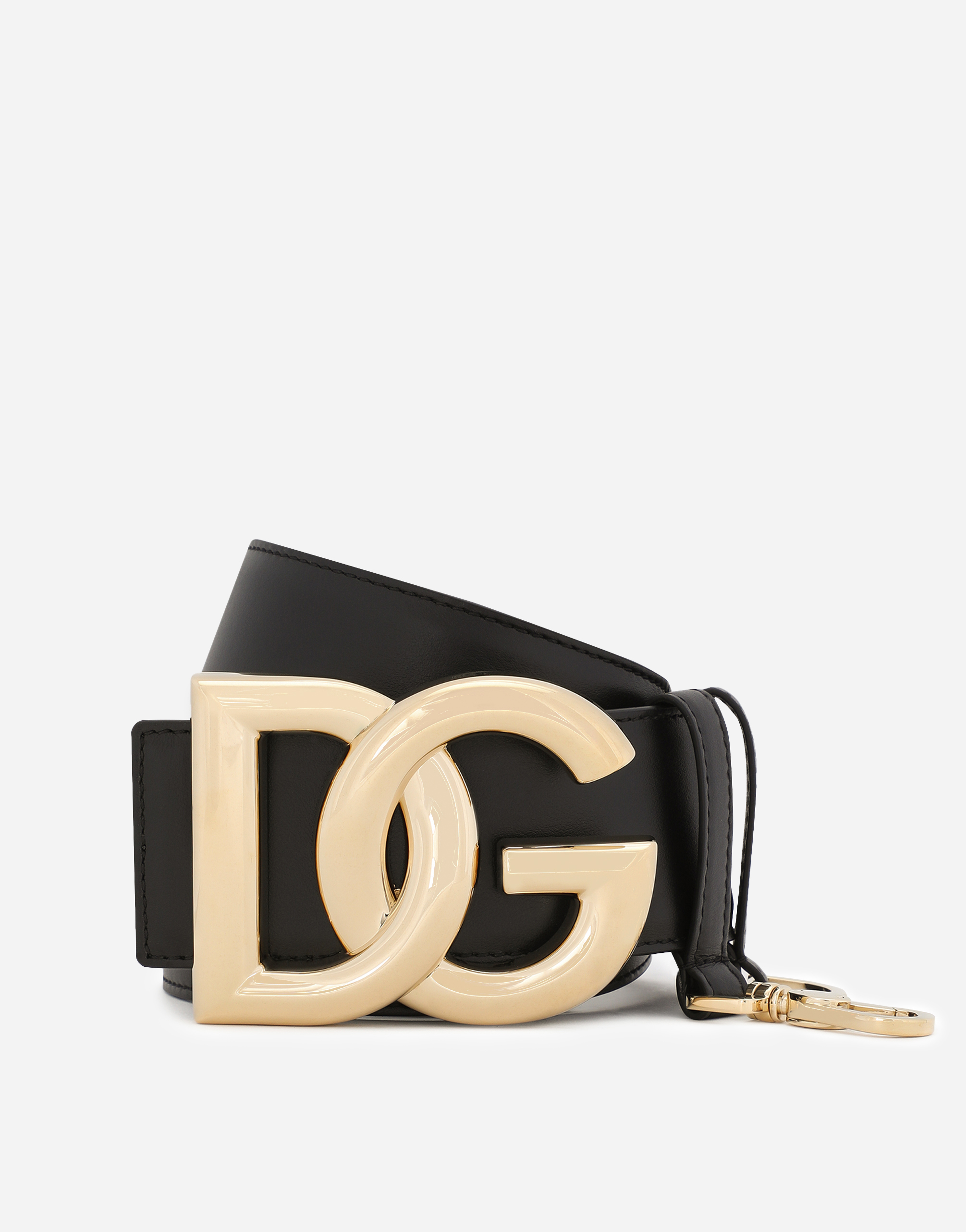 Calfskin belt with DG logo in Black