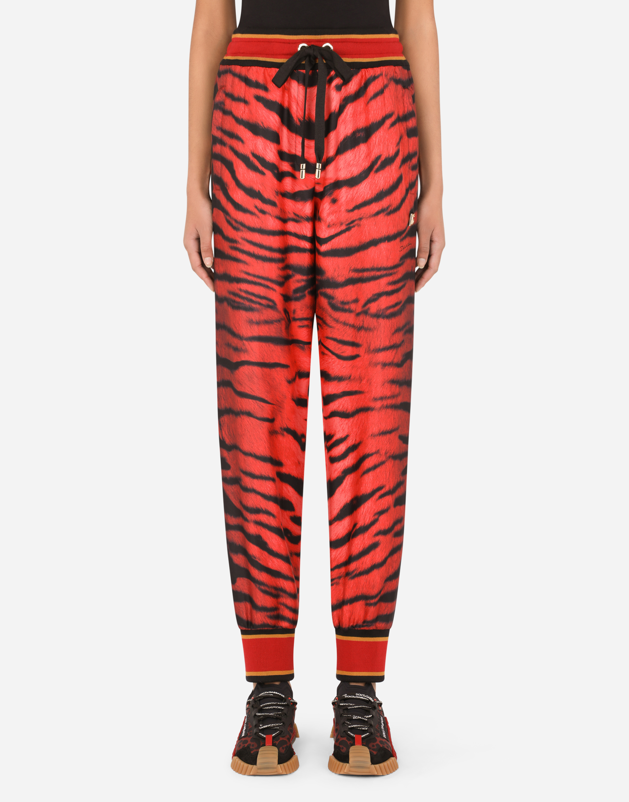 Tiger-print twill pants with ankle cuffs in Multicolor