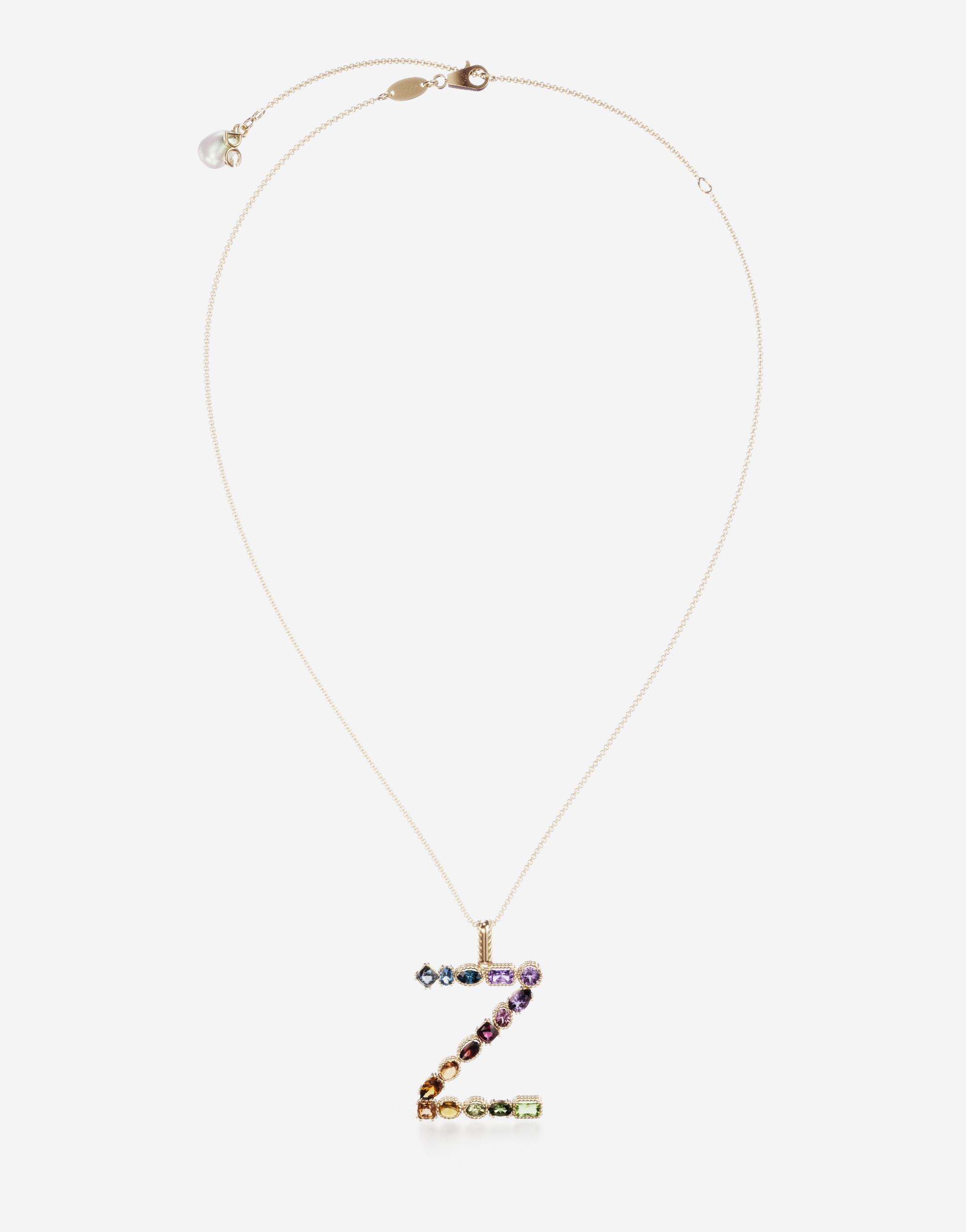 Rainbow alphabet Z pendant in yellow gold with multicolor fine gems in Gold