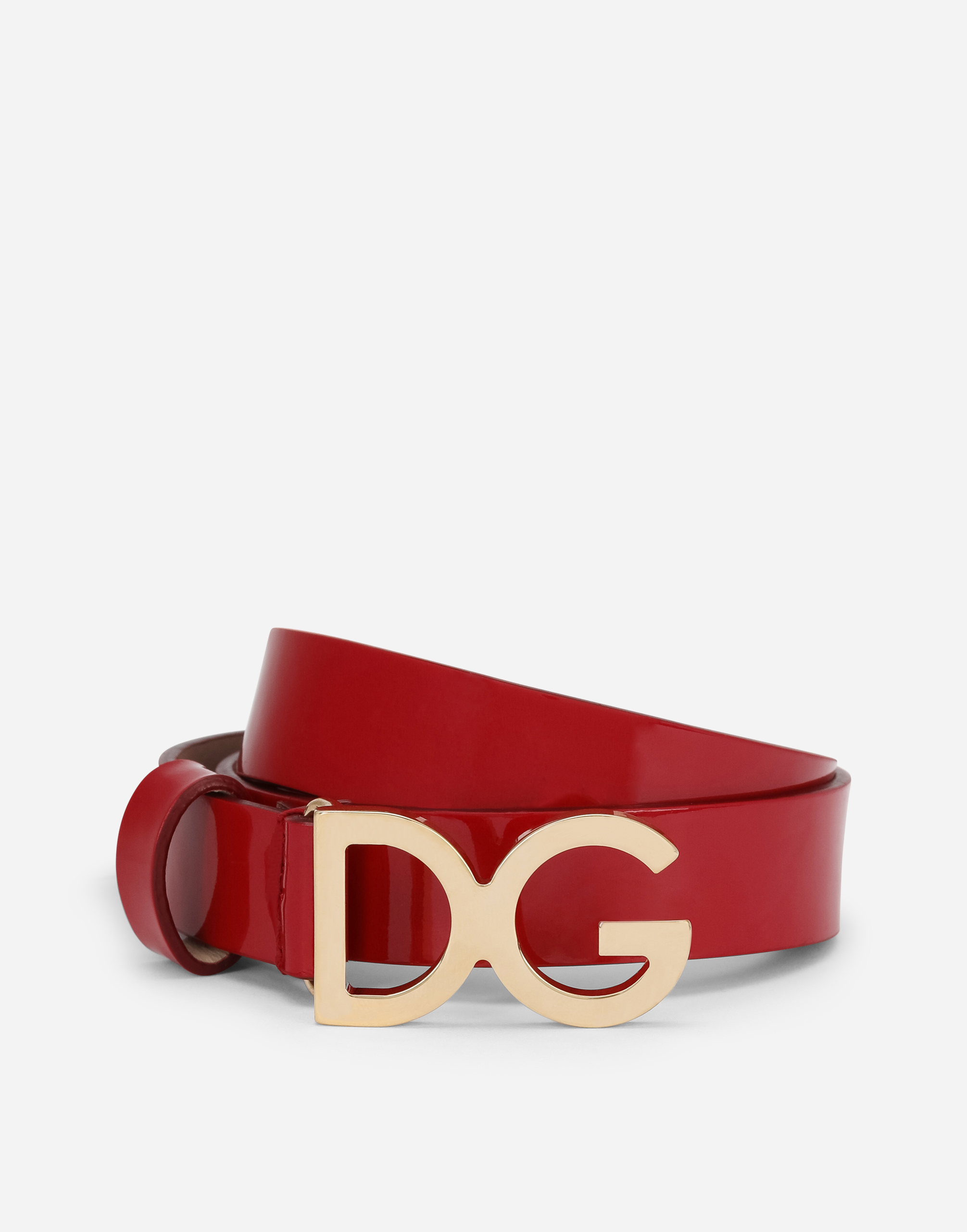 Patent leather belt with DG logo in Red