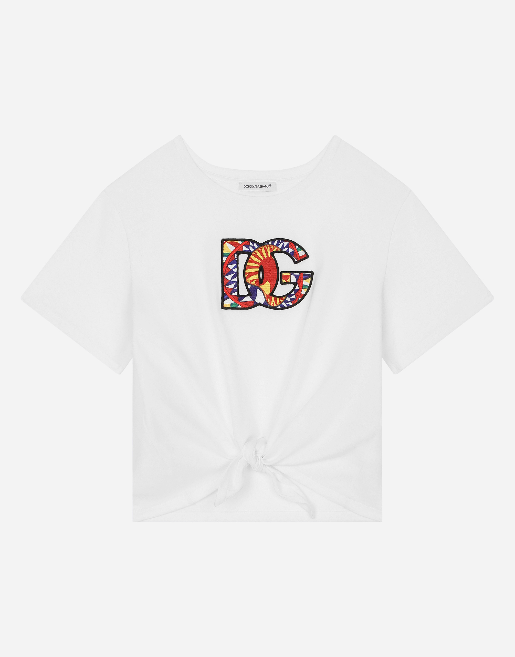 Jersey T-shirt with Carretto-design DG patch and knot detail in White