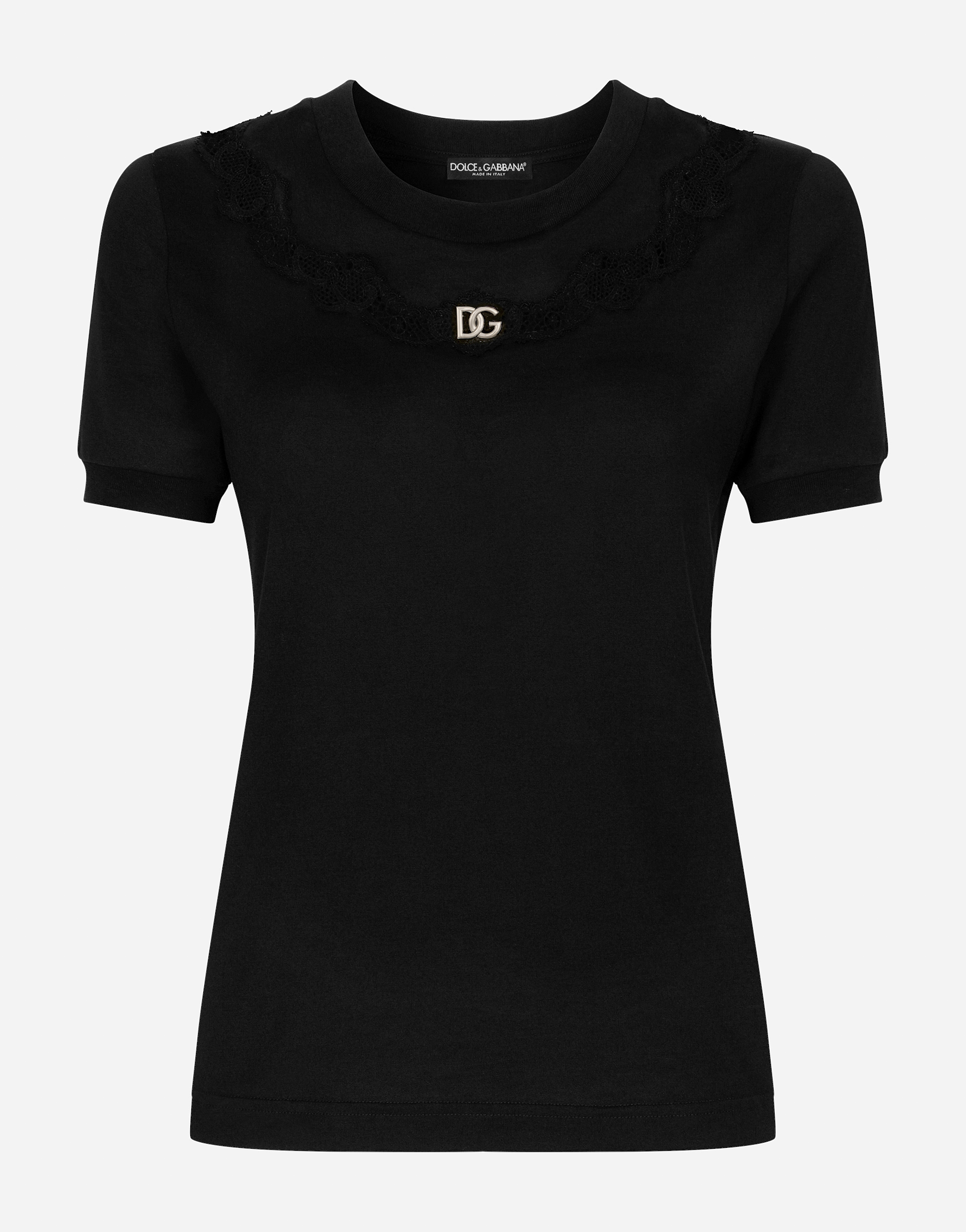 Jersey T-shirt with DG logo and lace inserts in Black