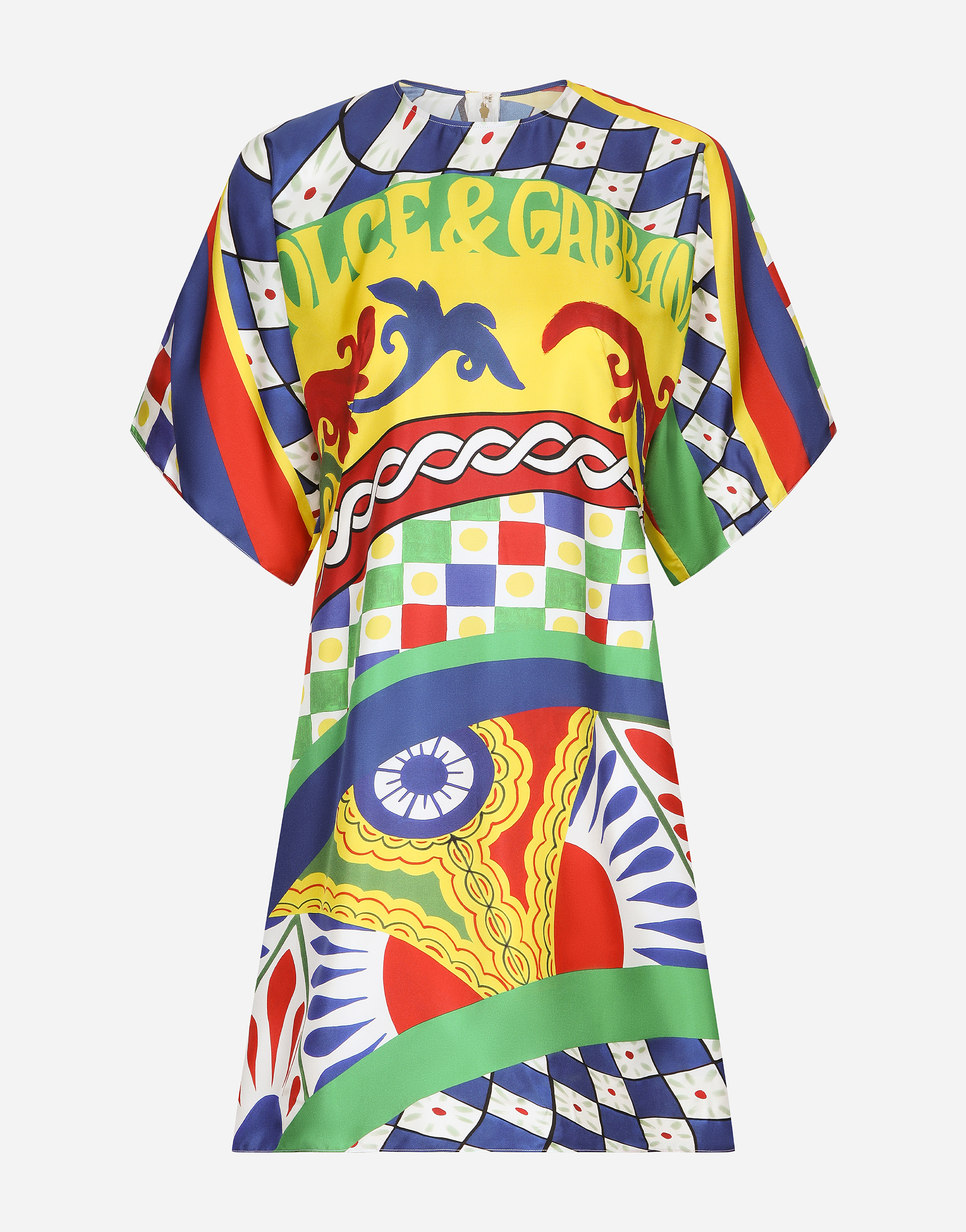 Short Carretto-print twill dress in Multicolor