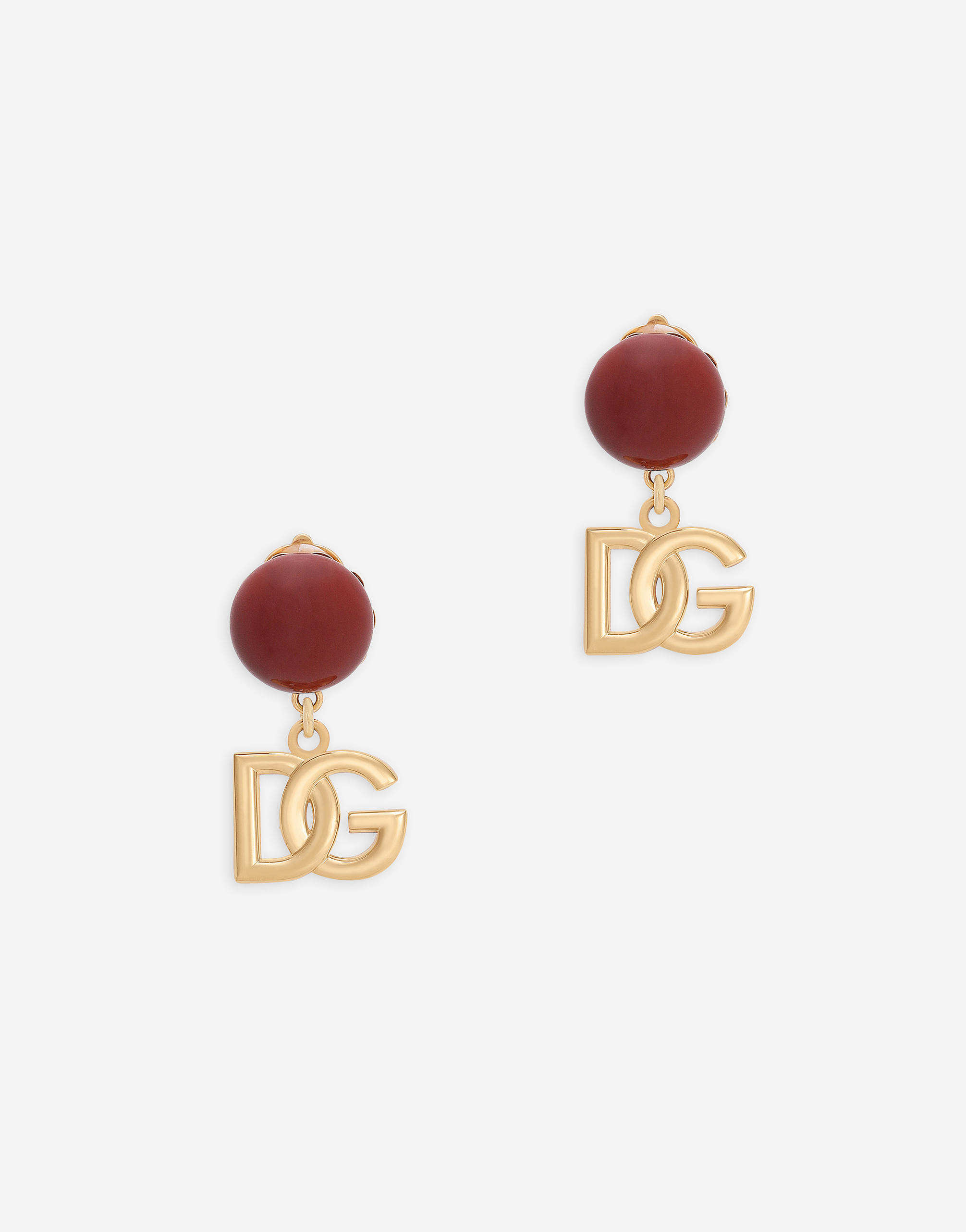 Clip-on earrings with DG logo and pearl embellishment in Gold