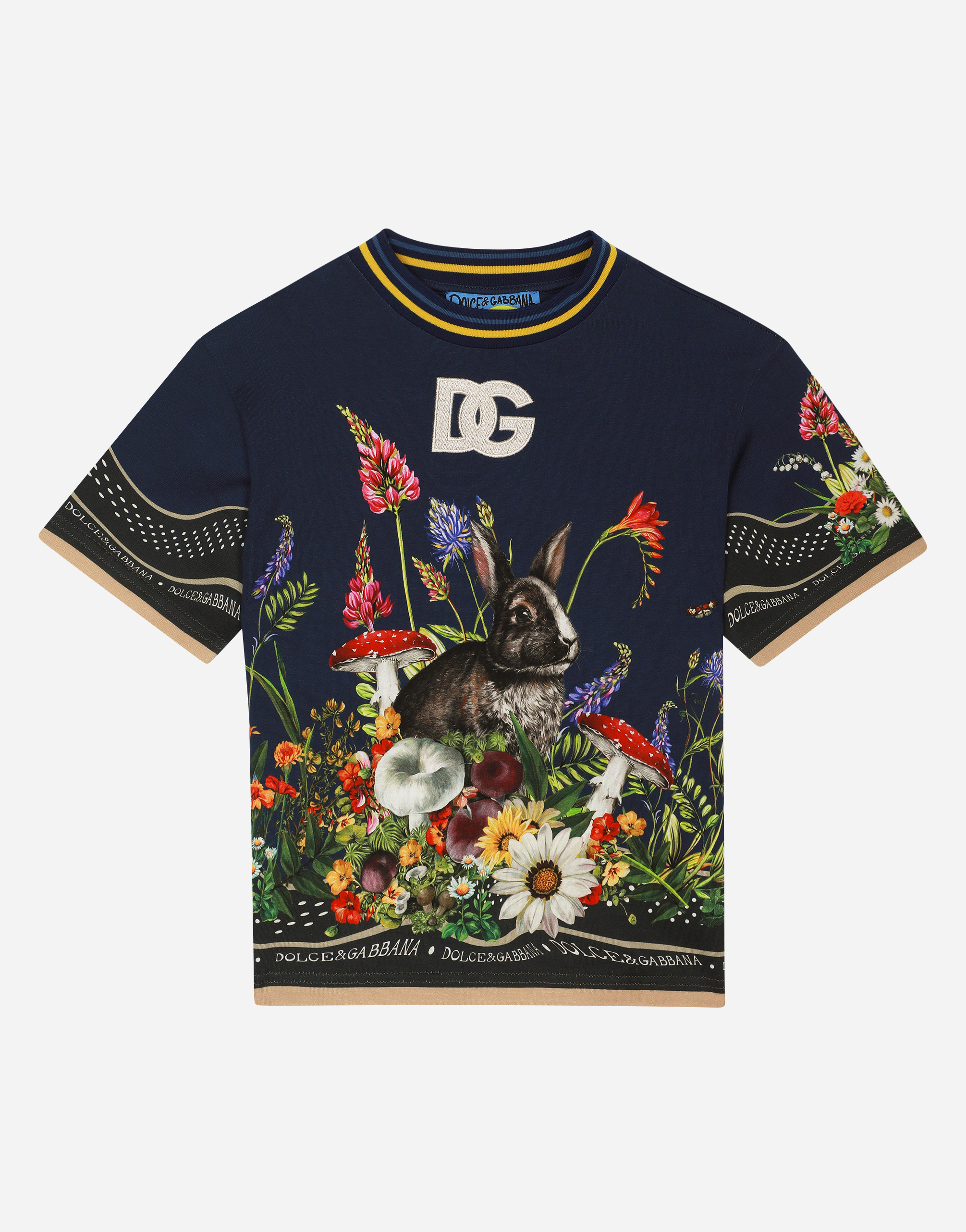 Rabbit-print jersey T-shirt with DG logo patch in Multicolor