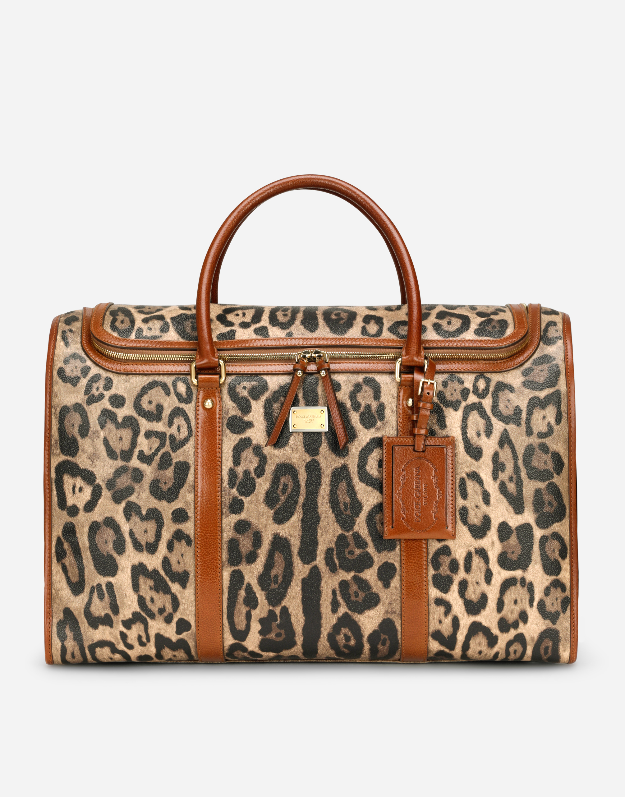 Large pet carrier bag in leopard-print Crespo with branded plate in Multicolor