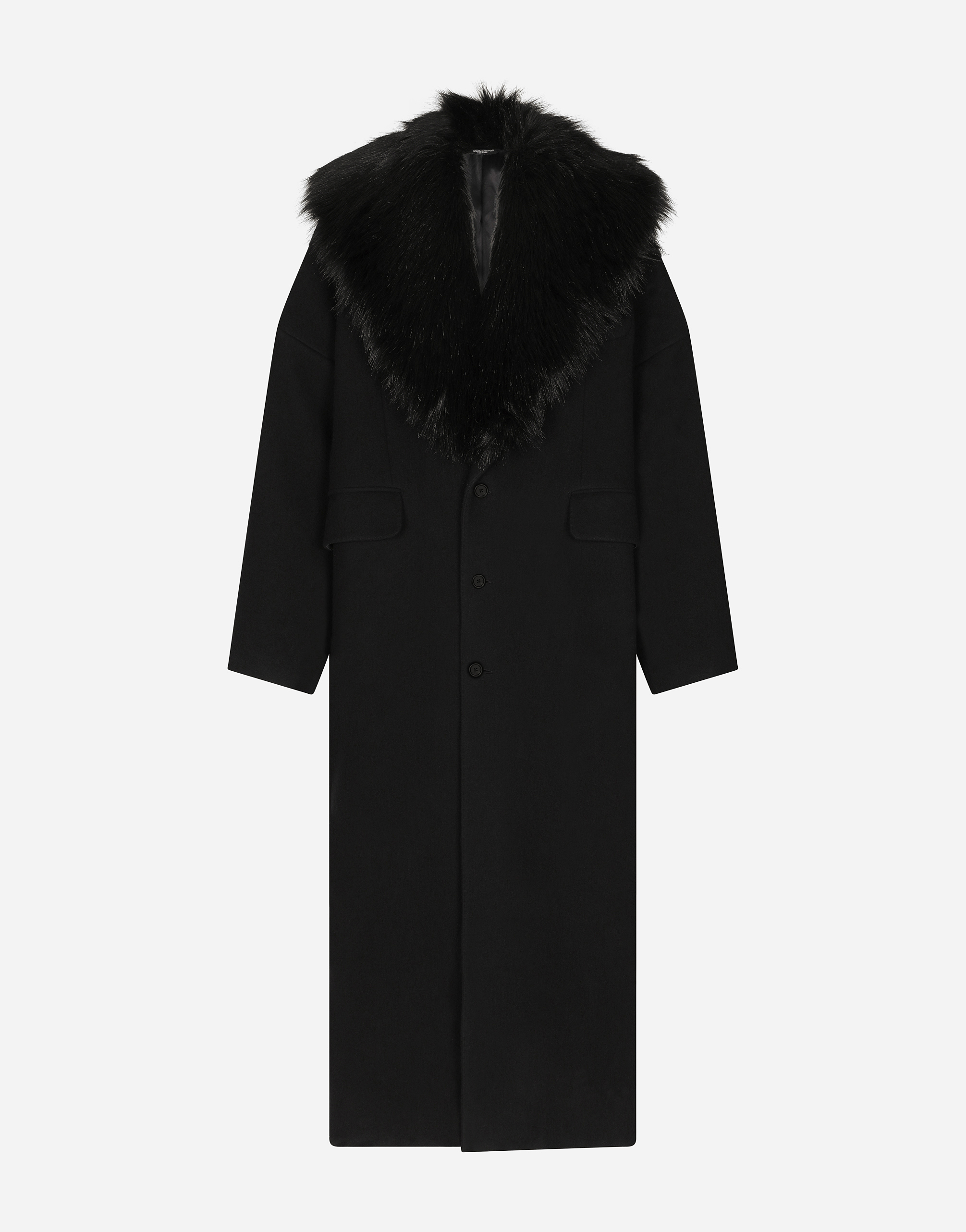 Wool coat with faux fur collar in Black