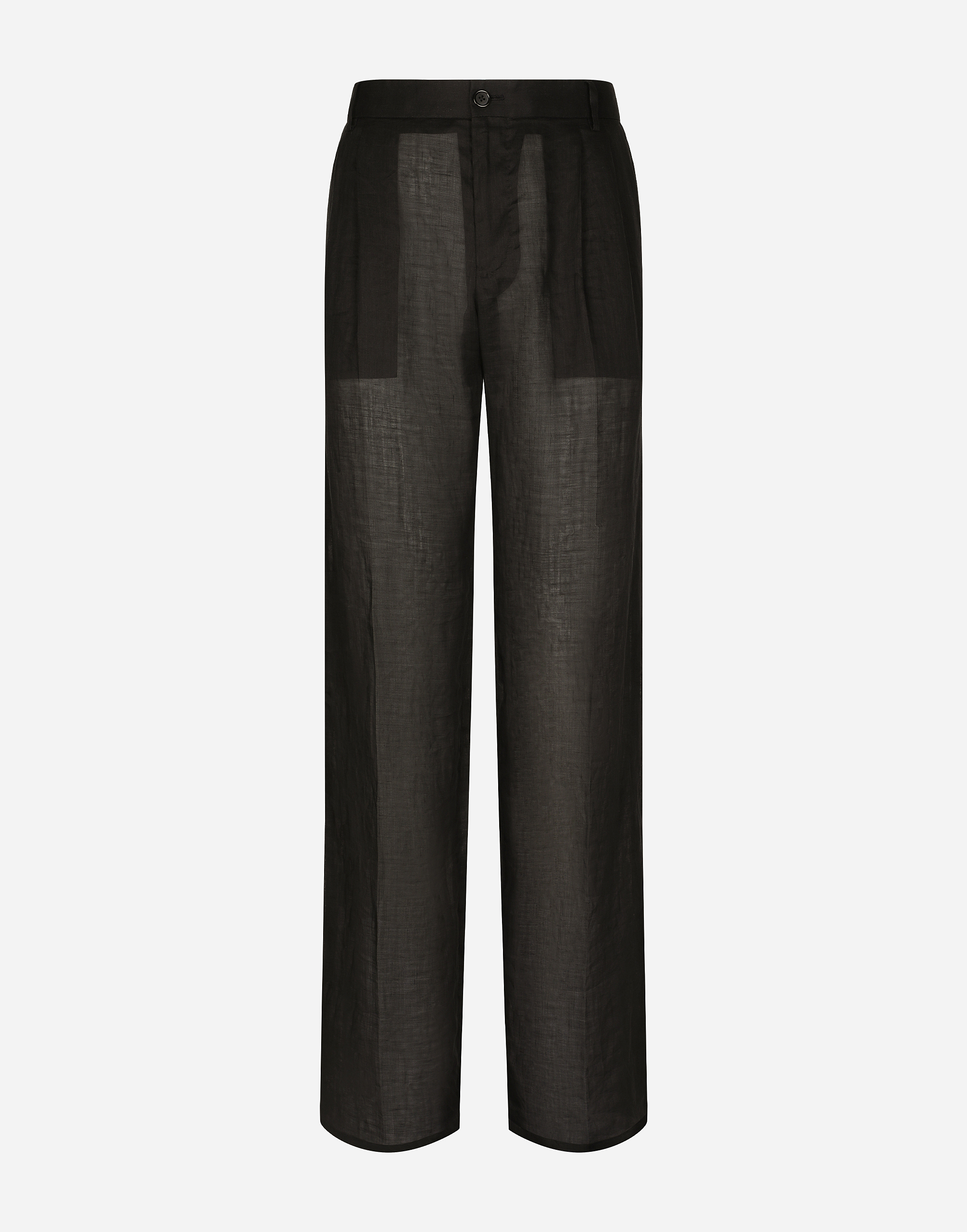 Tailored straight-leg linen pants in Black