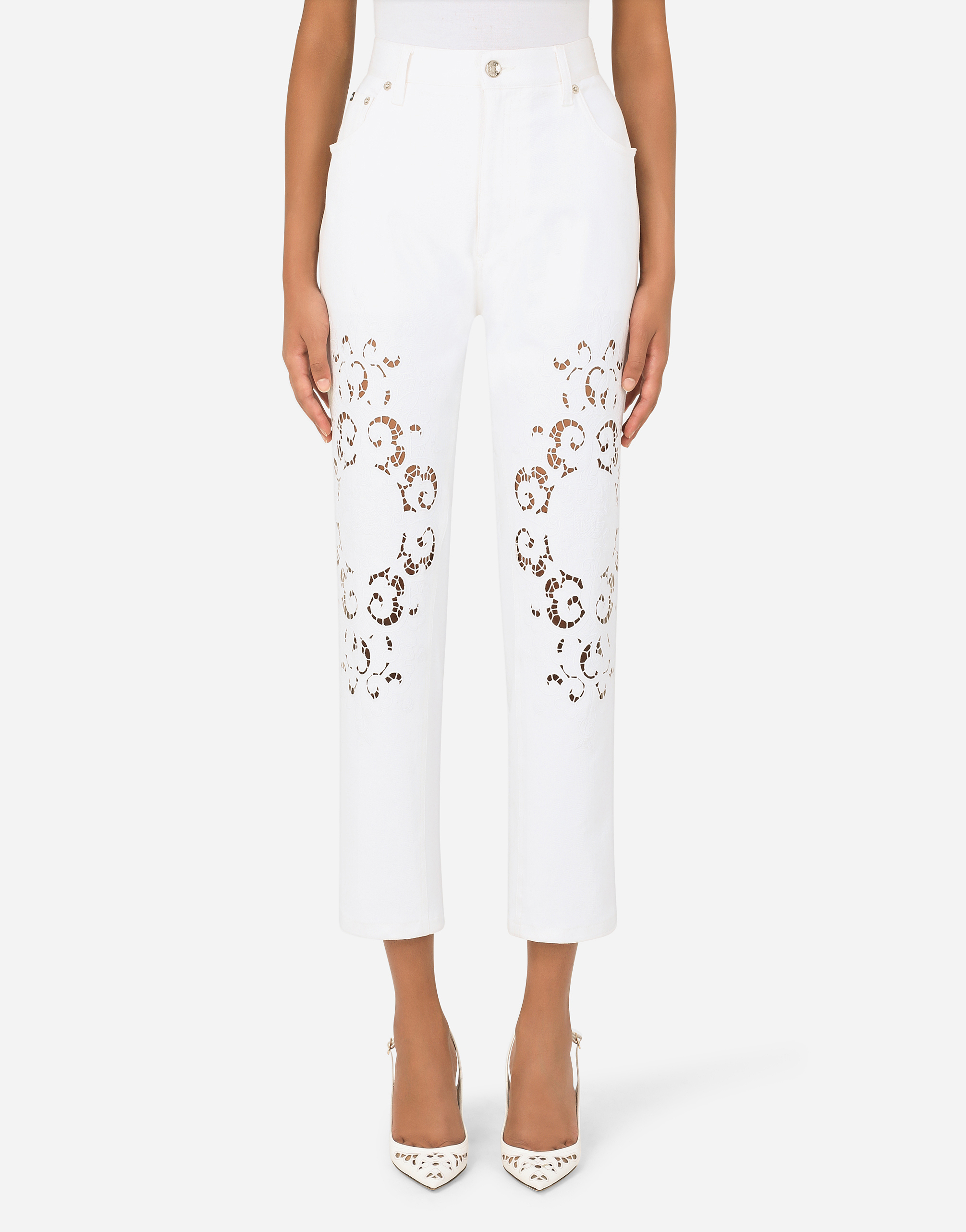 Jeans with openwork embroidery in Multicolor