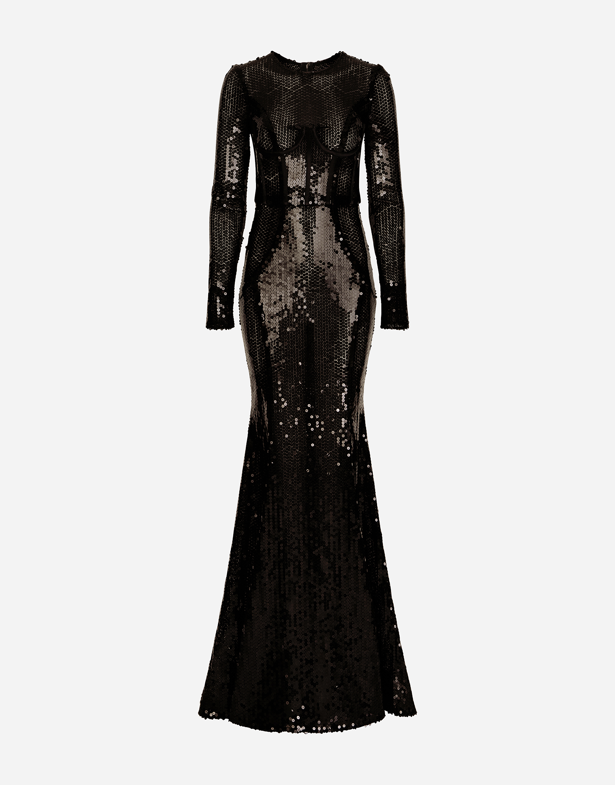 Long sequined dress with corset detailing in Black