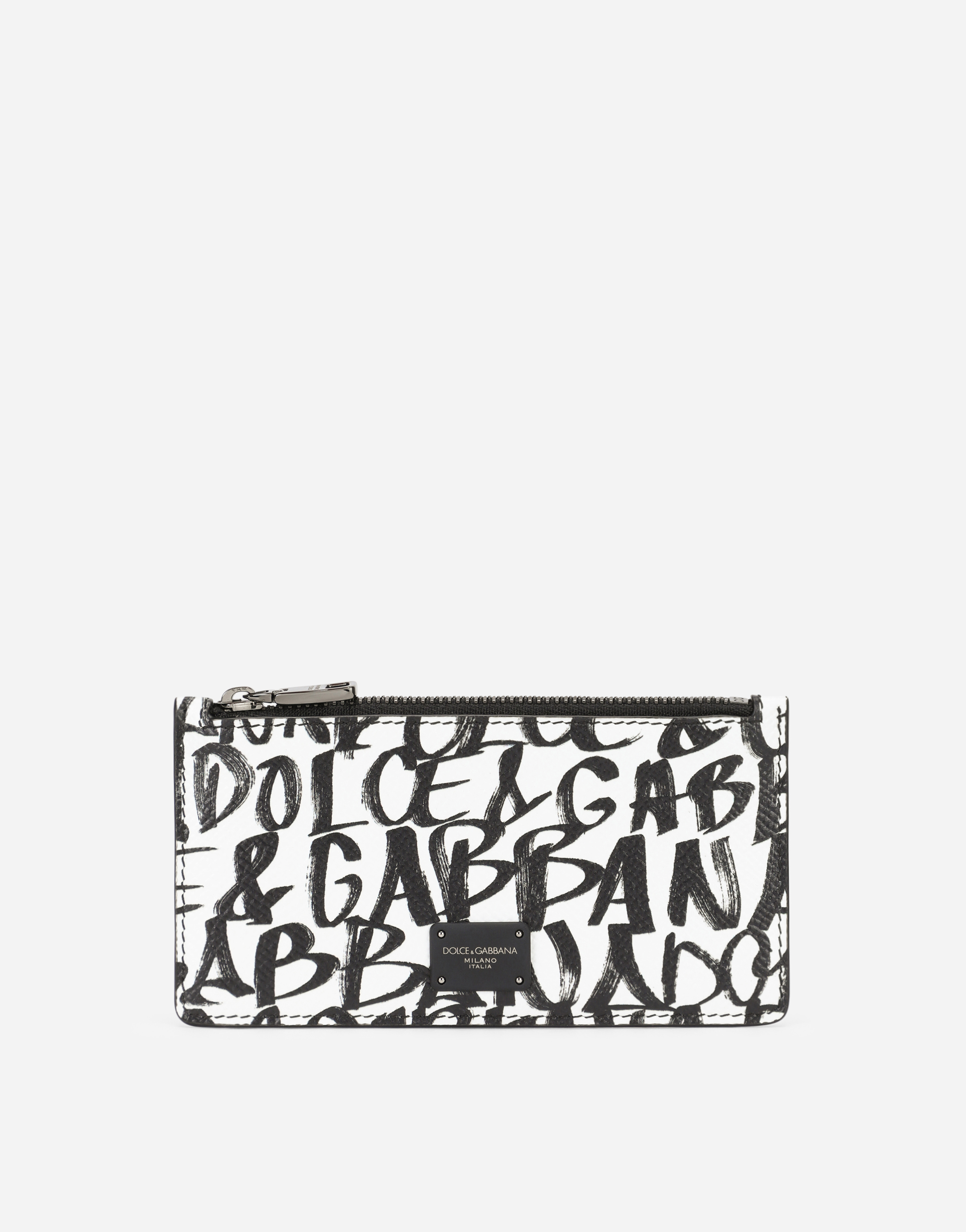 Dauphine calfskin card holder with leopard print against a gray background in Multicolor