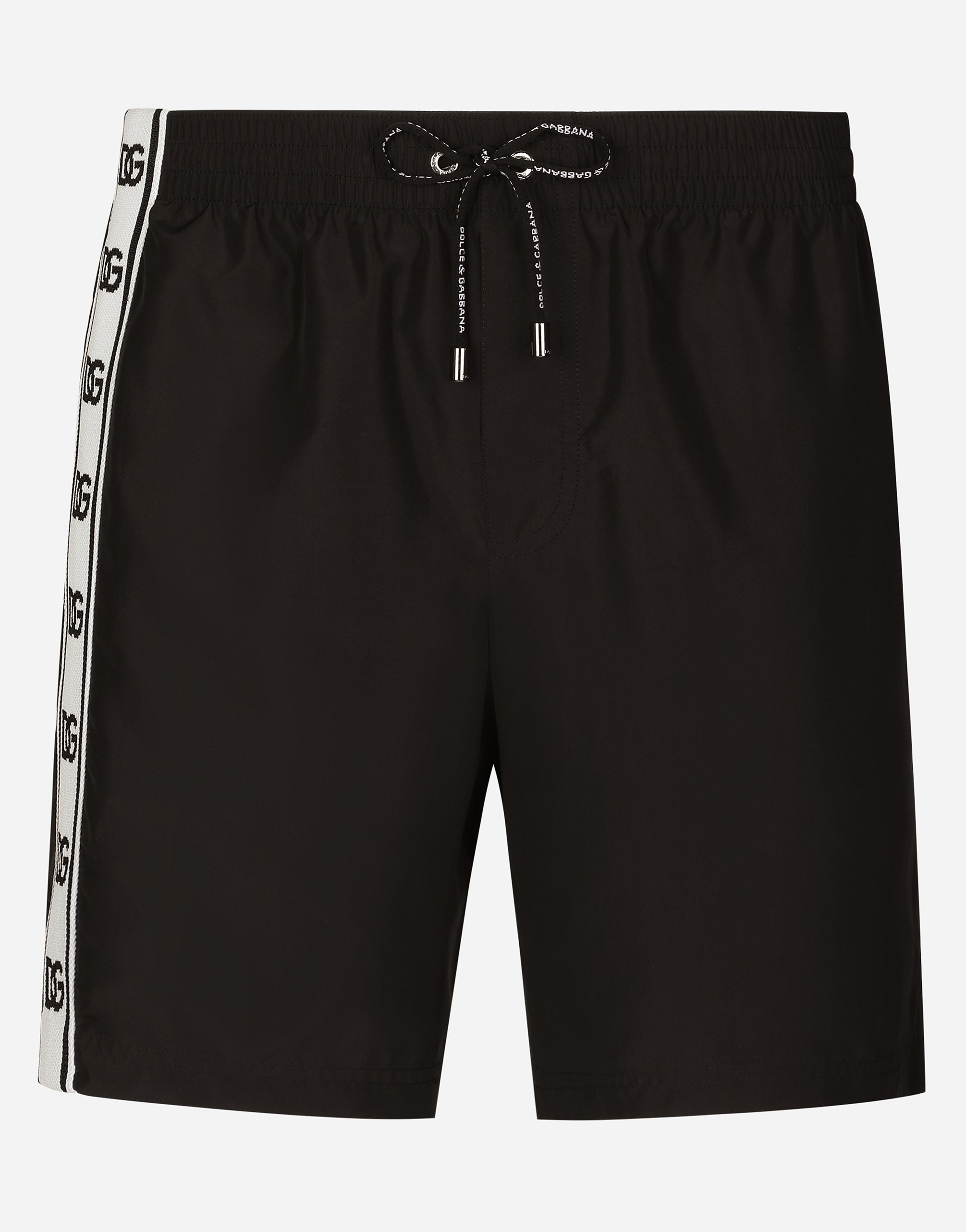 Mid-length swim trunks with DG logo band in Black