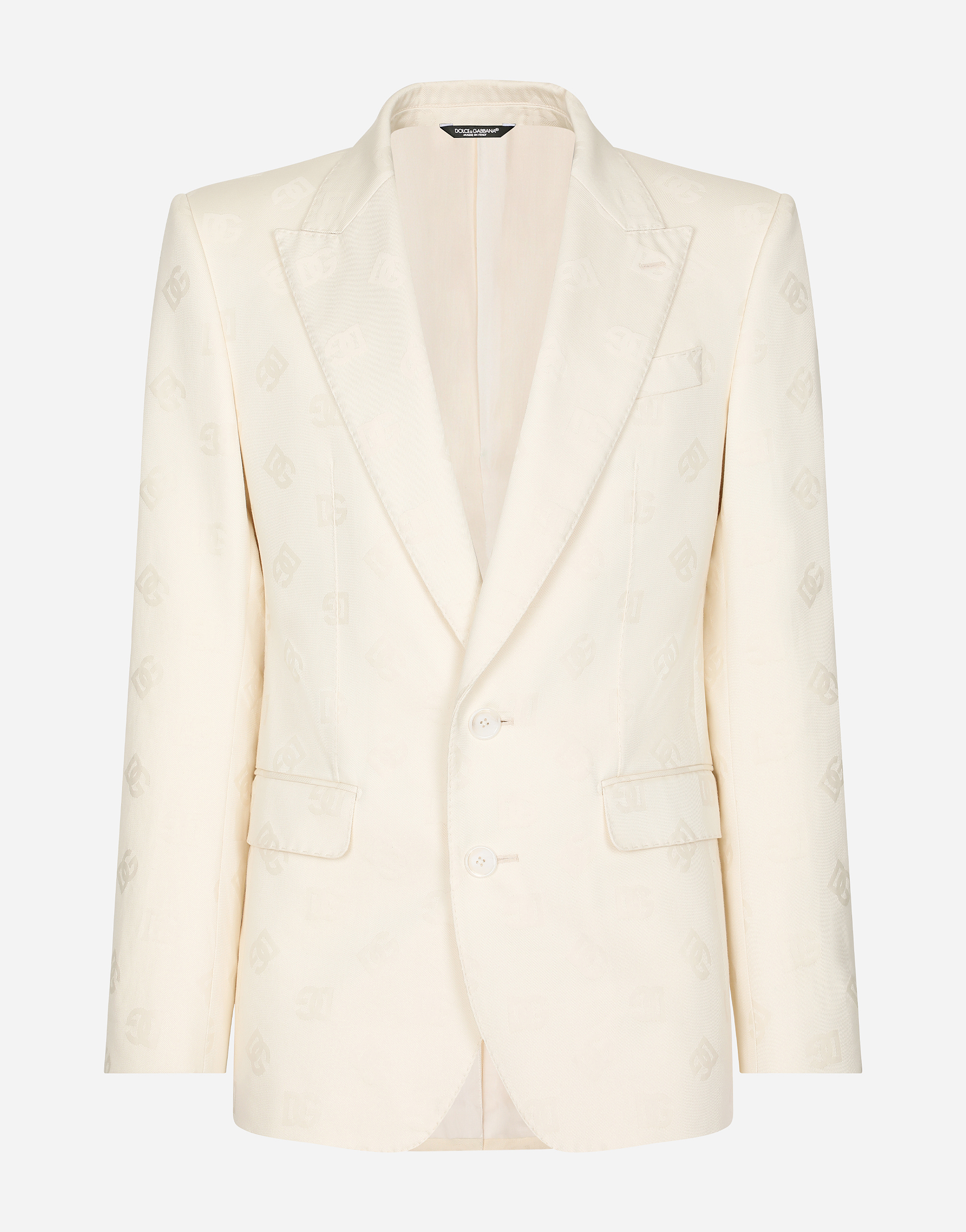 Single-breasted cotton Sicilia-fit jacket with jacquard DG details in White