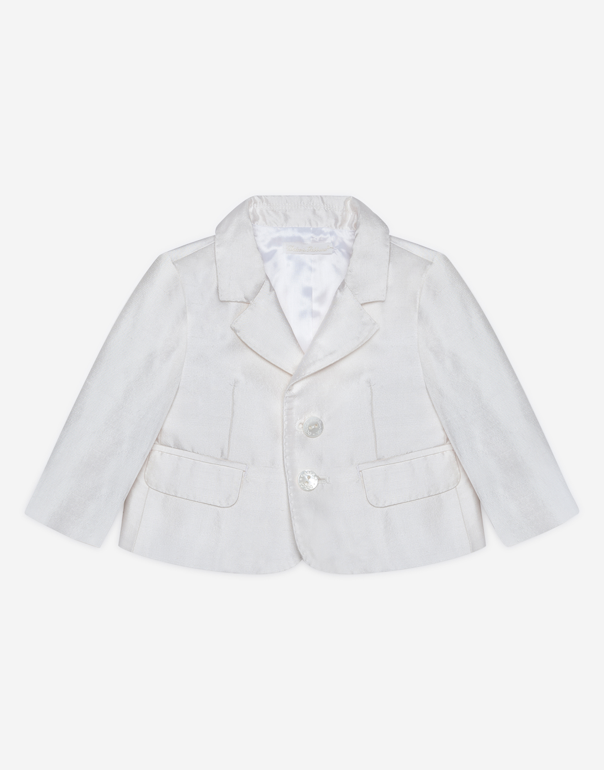 Single-breasted silk shantung jacket in White