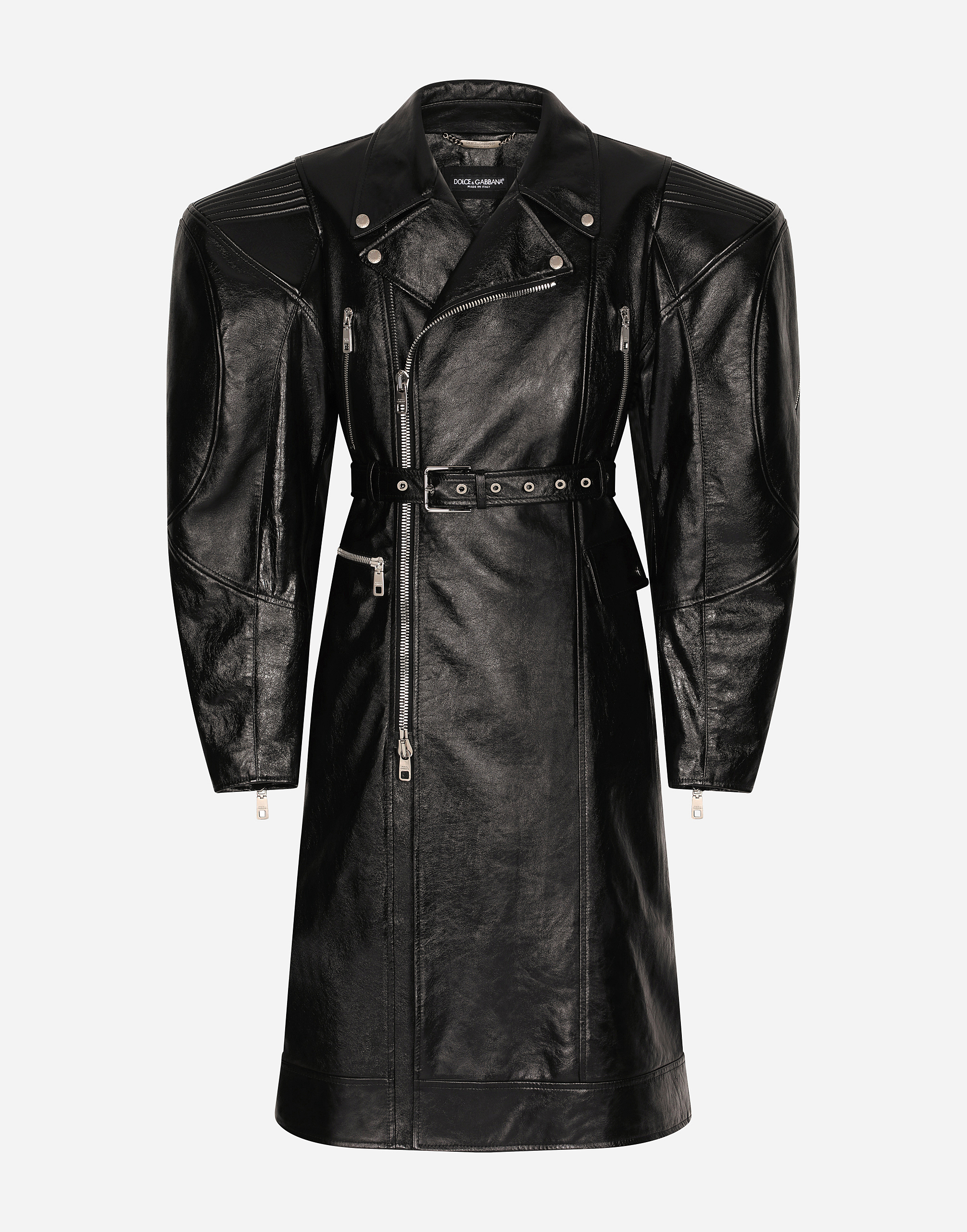 Lambskin trench coat with embossed logo in Black