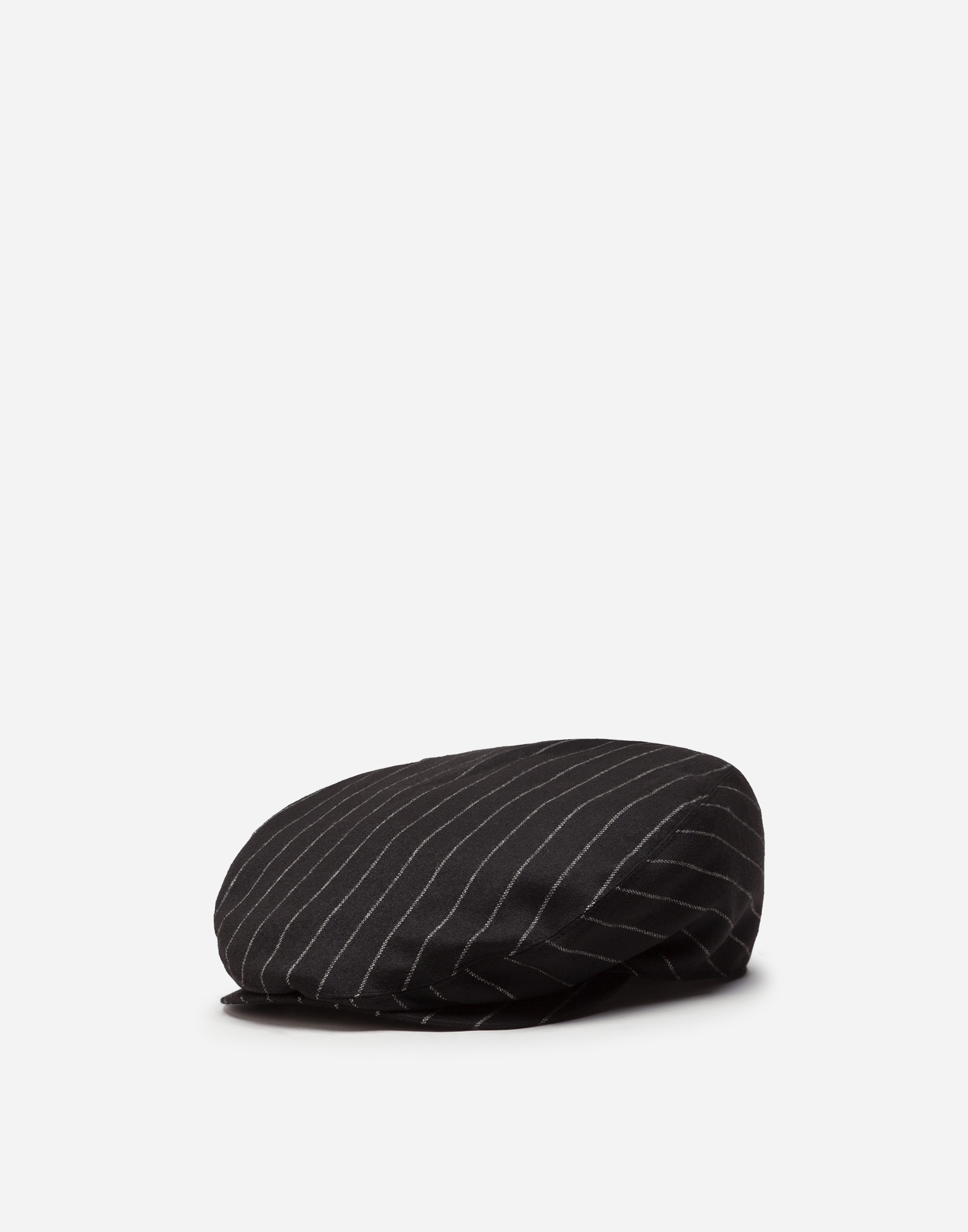 Wool pinstripe flat cap in Black