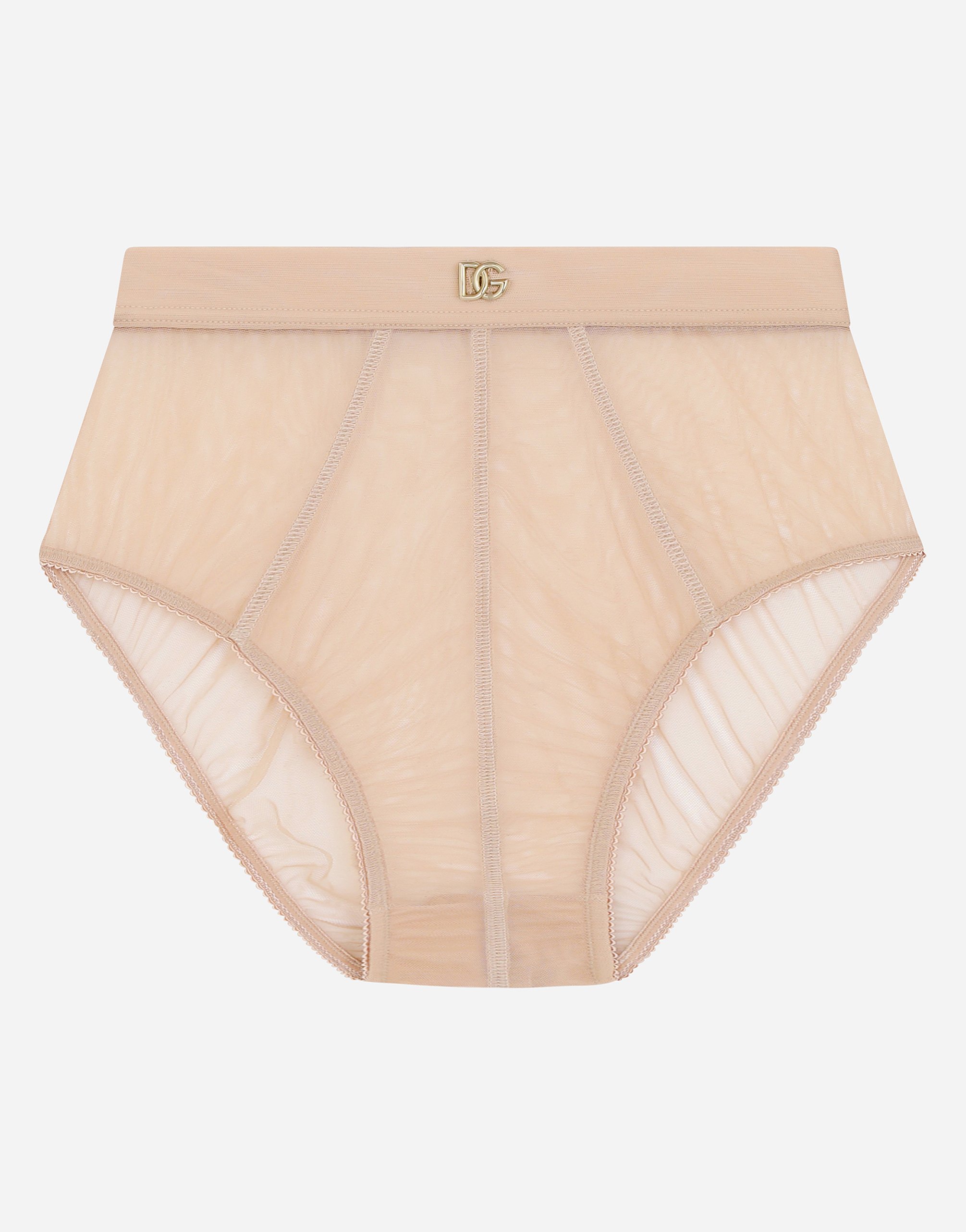 High-waisted tulle briefs with DG logo in Pale Pink