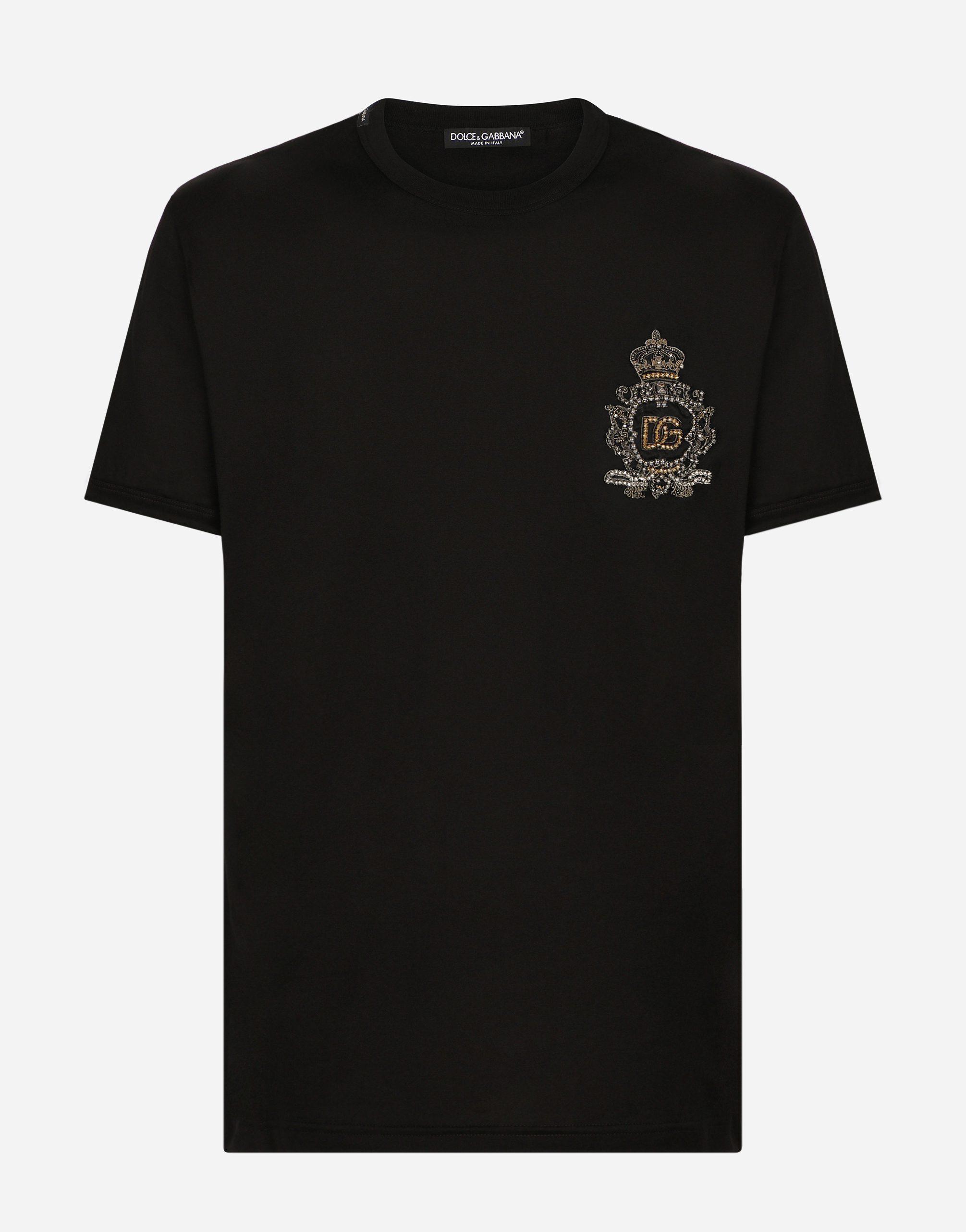 Cotton T-shirt with heraldic DG patch in Black